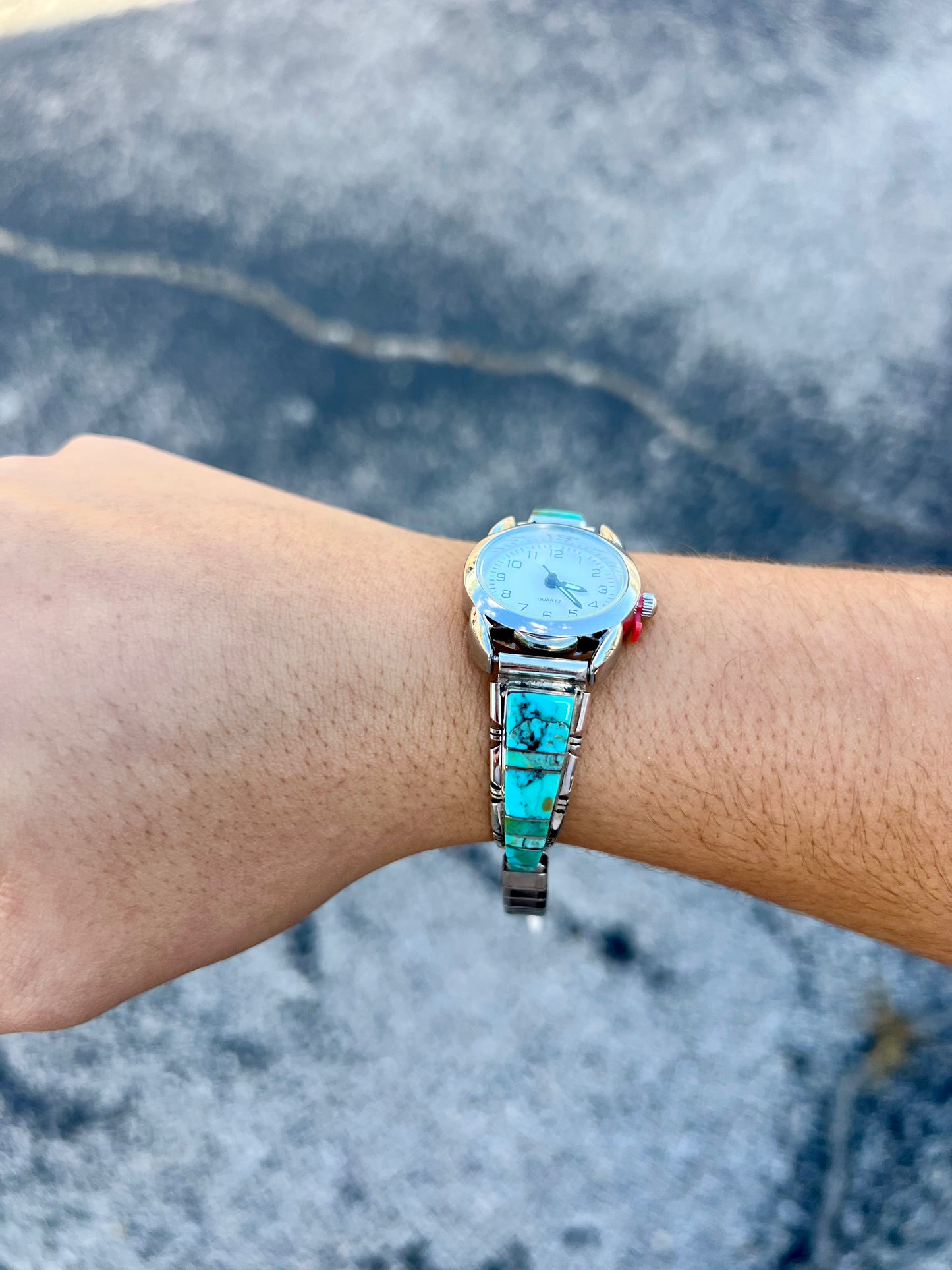 Navajo Inlay Genuine Turquoise Sterling Silver Watch