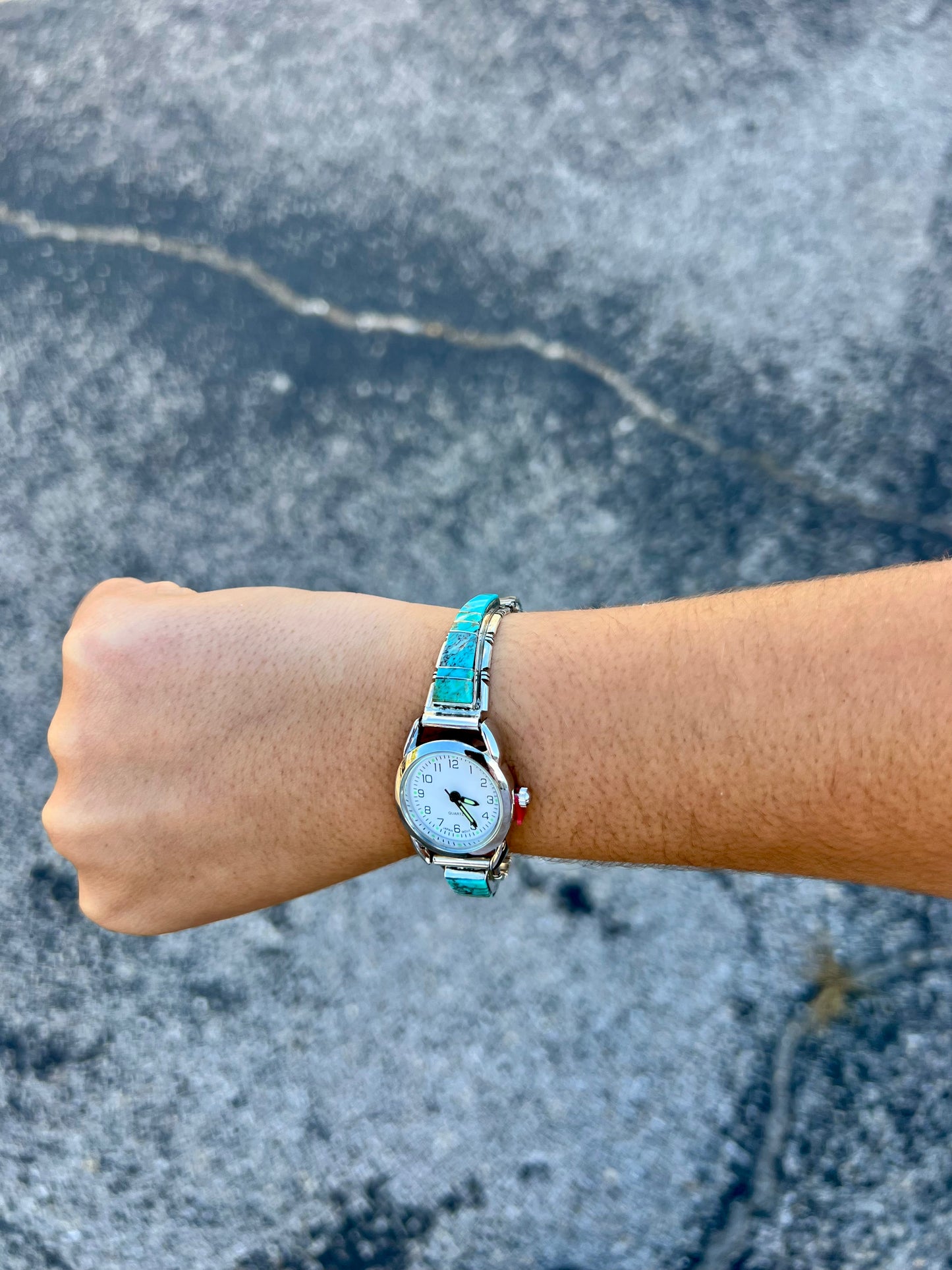 Navajo Inlay Genuine Turquoise Sterling Silver Watch