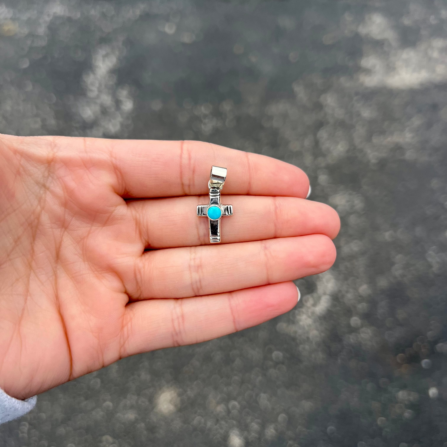 Sterling Silver Cross 4mm Natural Turquoise Stone Pendant