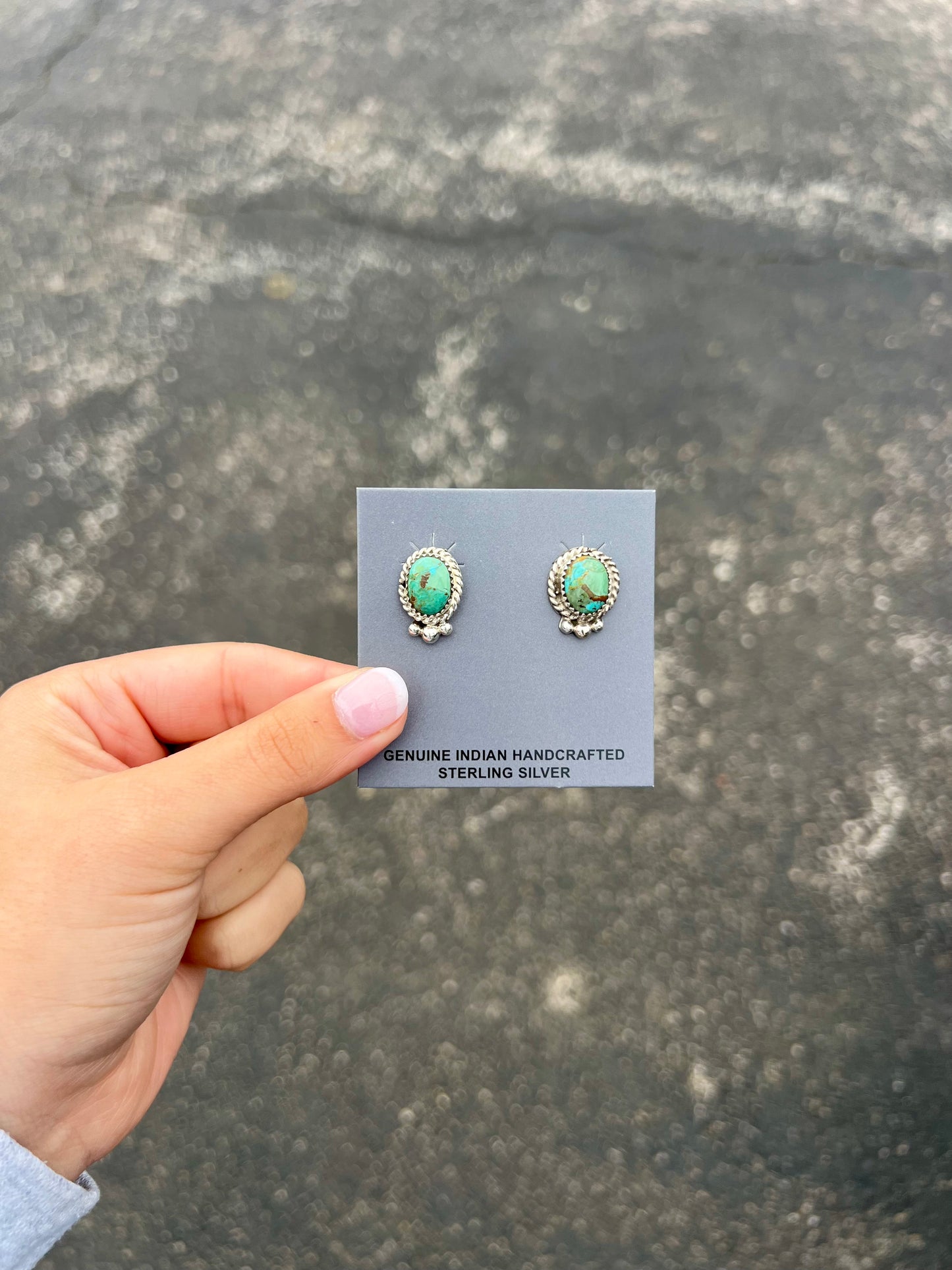 Genuine Green and Blue Turquoise Sterling Silver Stud Earrings