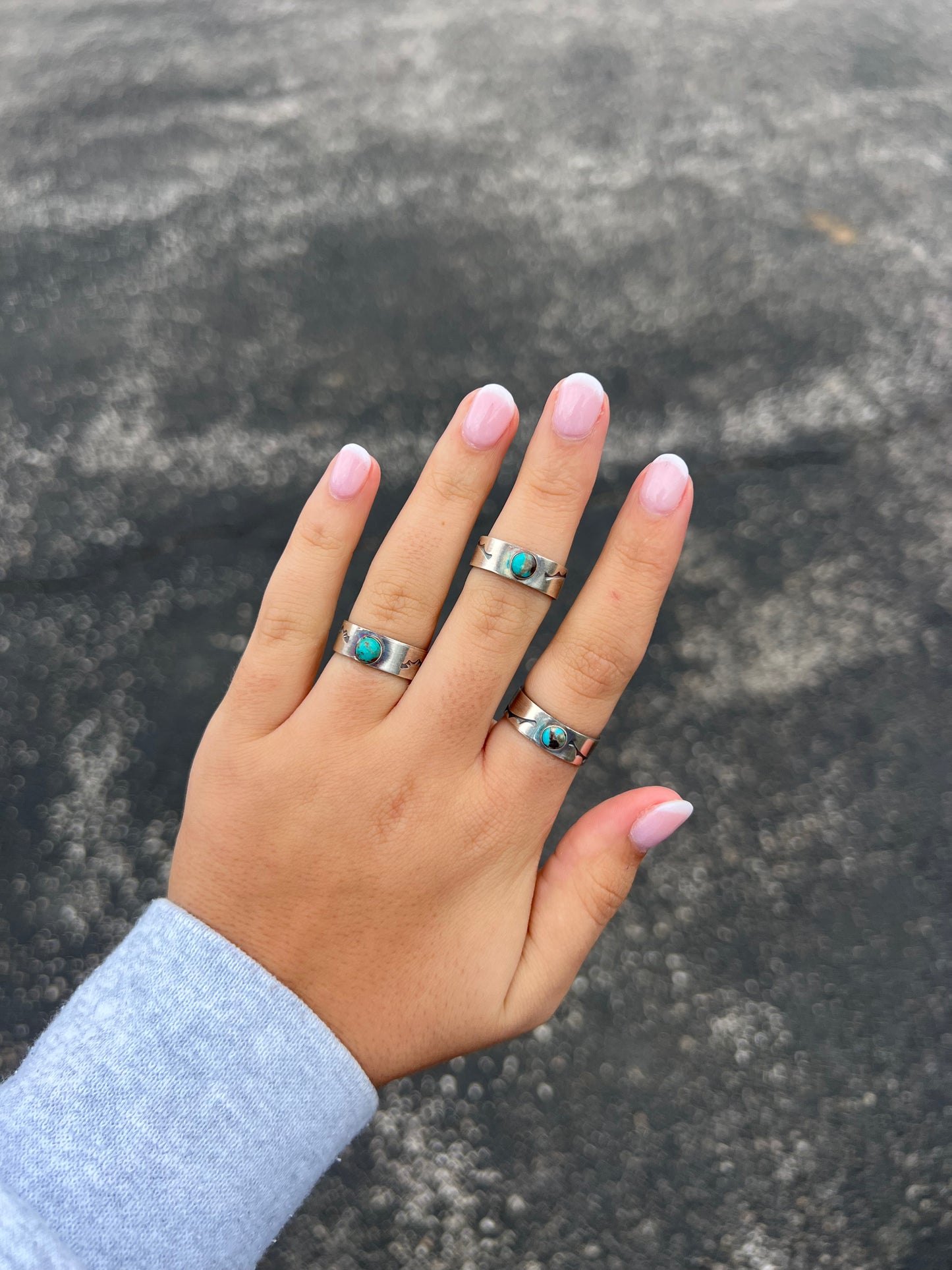 Genuine Turquoise Sterling Silver Stamped Satin Band Ring