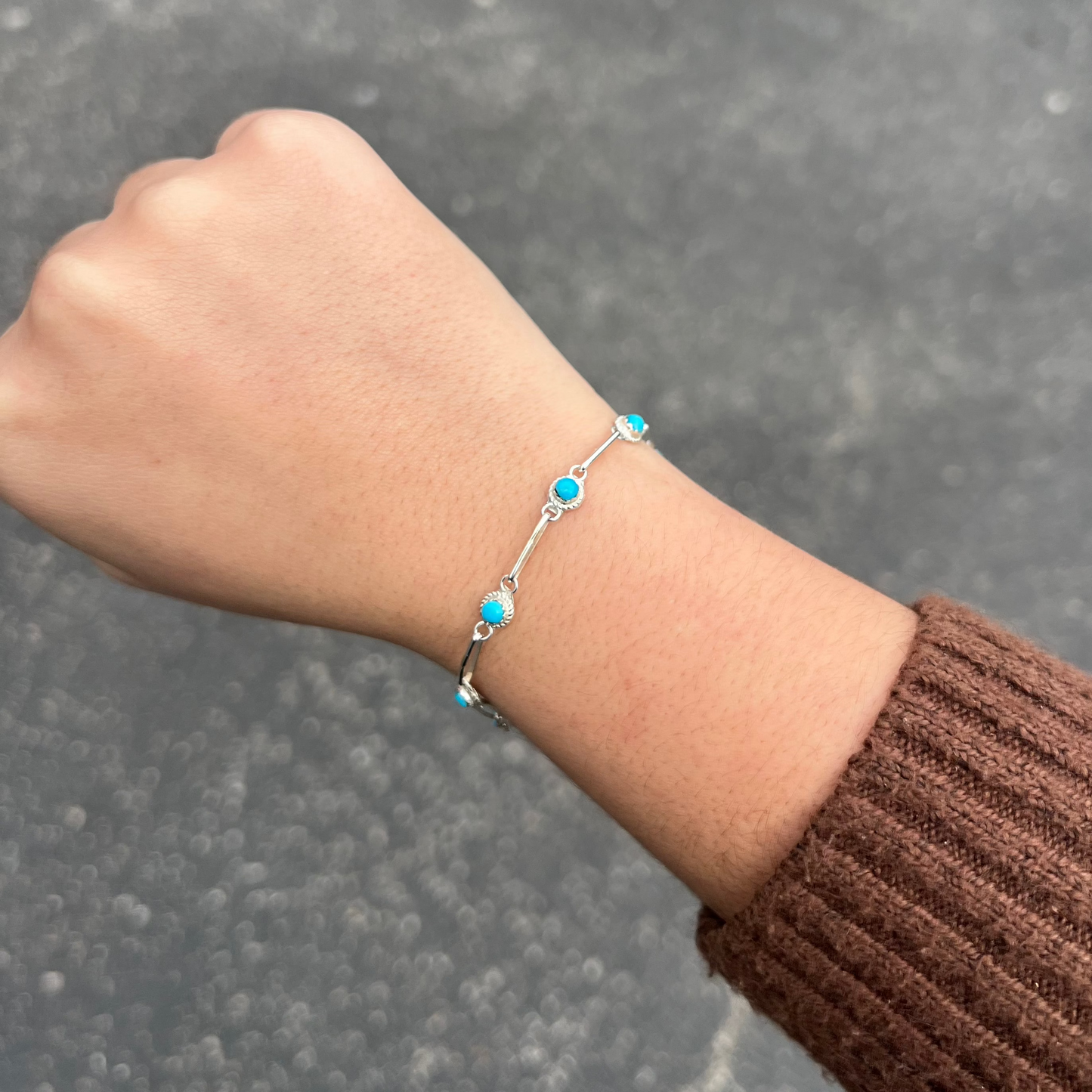 Authentic 8 Stone Turquoise Sterling Silver Link Bracelet