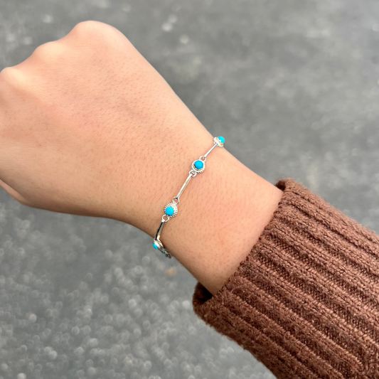 Authentic 8 Stone Turquoise Sterling Silver Link Bracelet