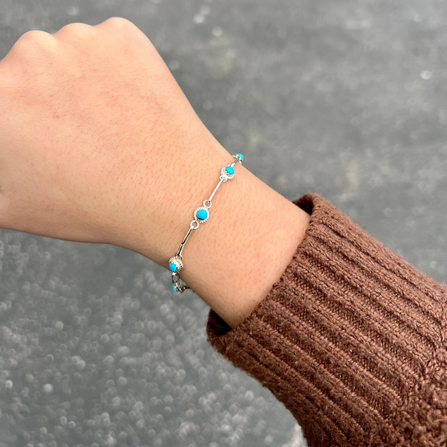 Authentic 8 Stone Turquoise Sterling Silver Link Bracelet