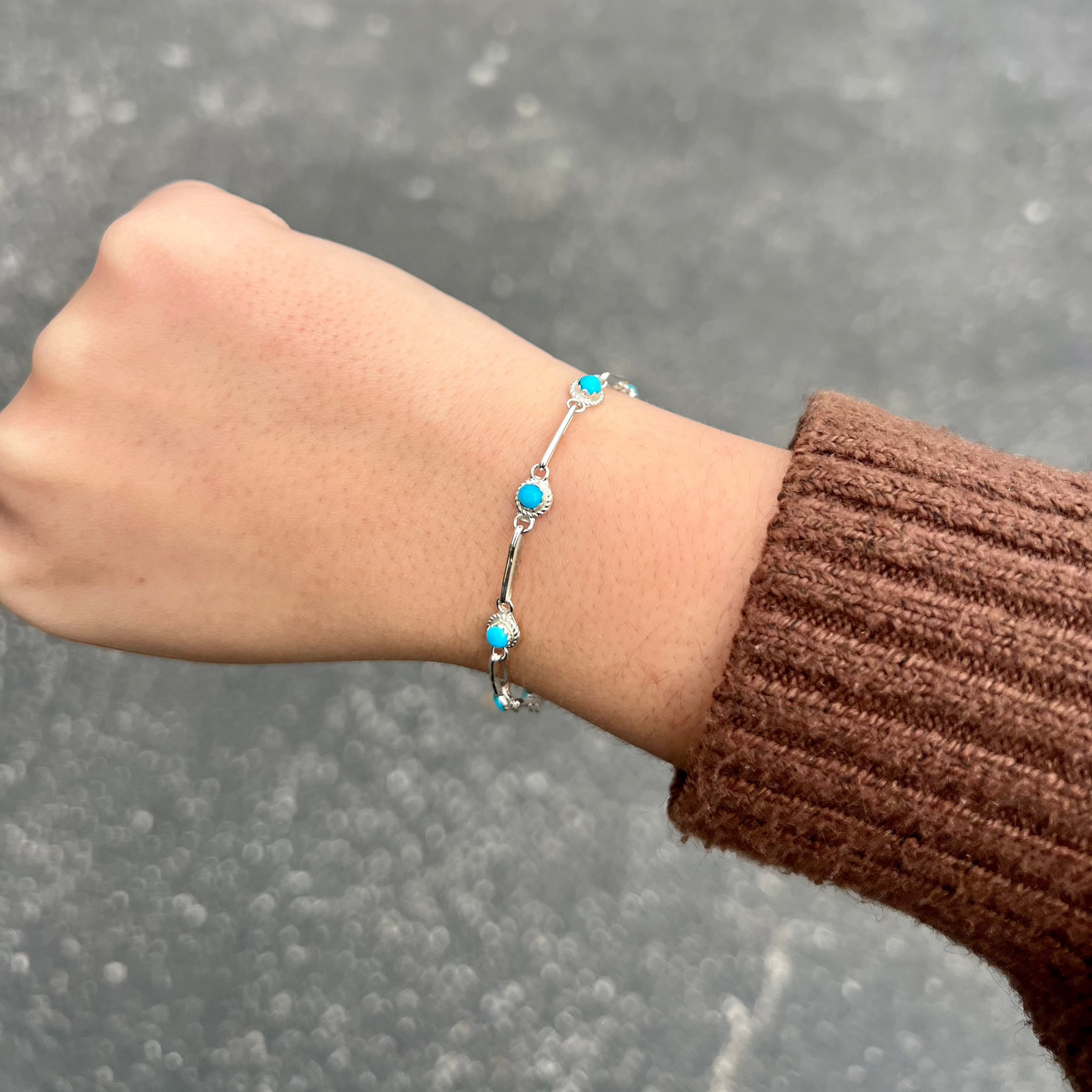 Authentic 8 Stone Turquoise Sterling Silver Link Bracelet