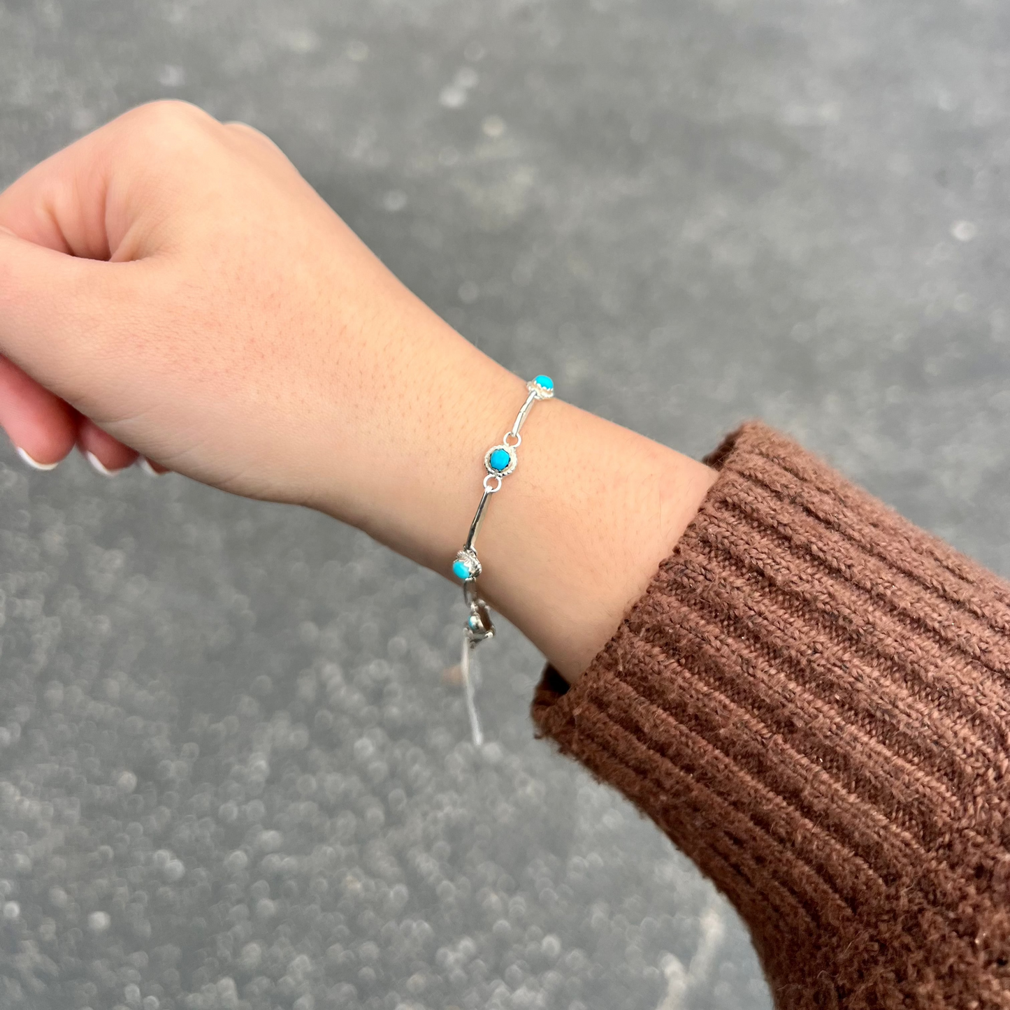 Authentic 8 Stone Turquoise Sterling Silver Link Bracelet