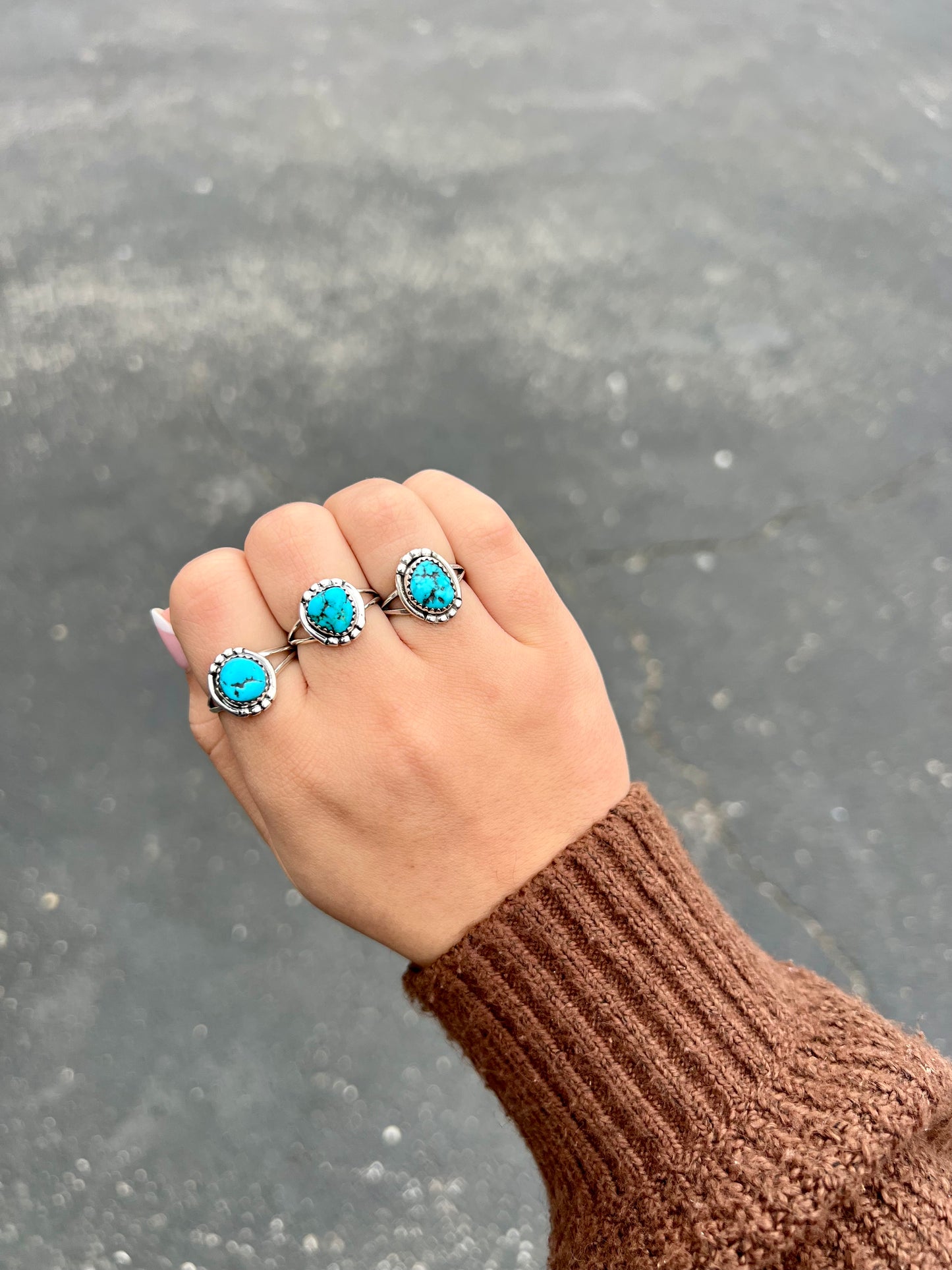 Kingman Turquoise and Sterling Silver Beaded Ring