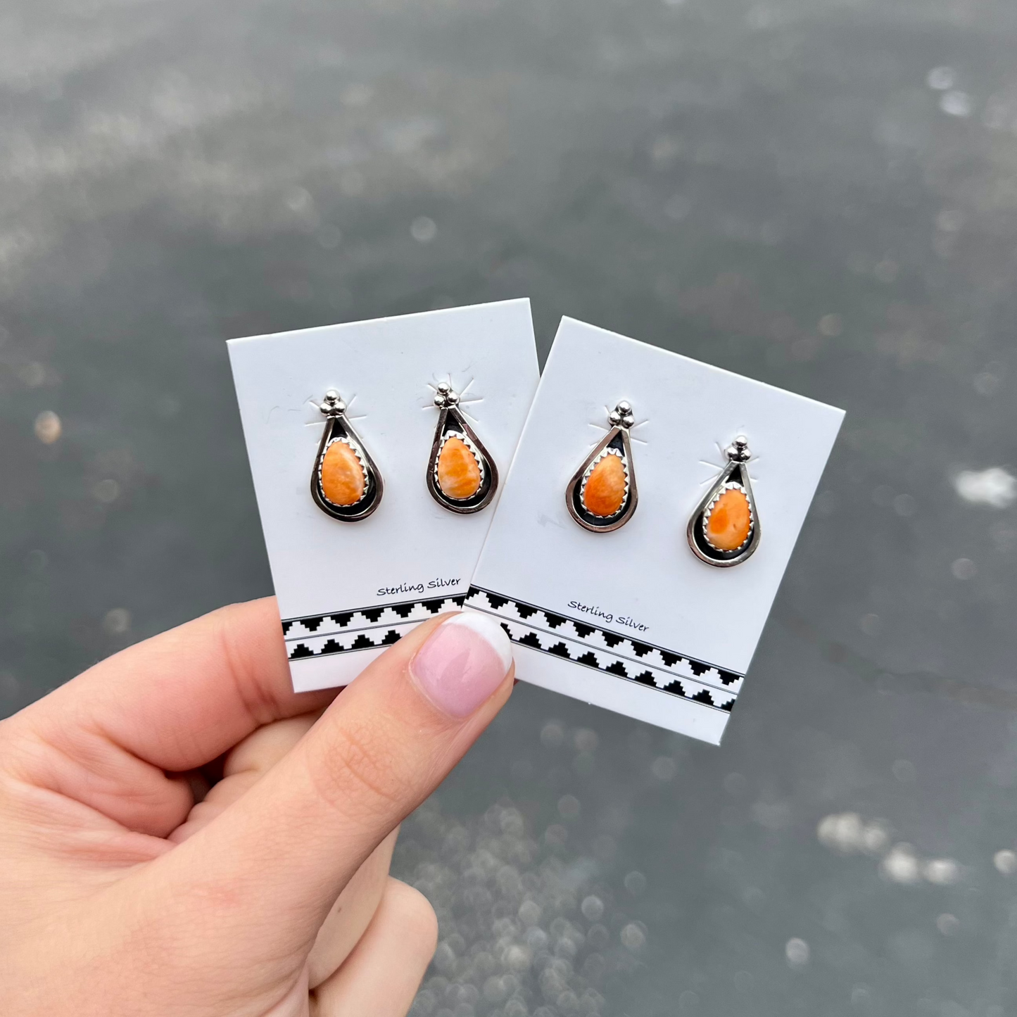 Genuine Spiny Oyster Sterling Silver Teardrop Studs