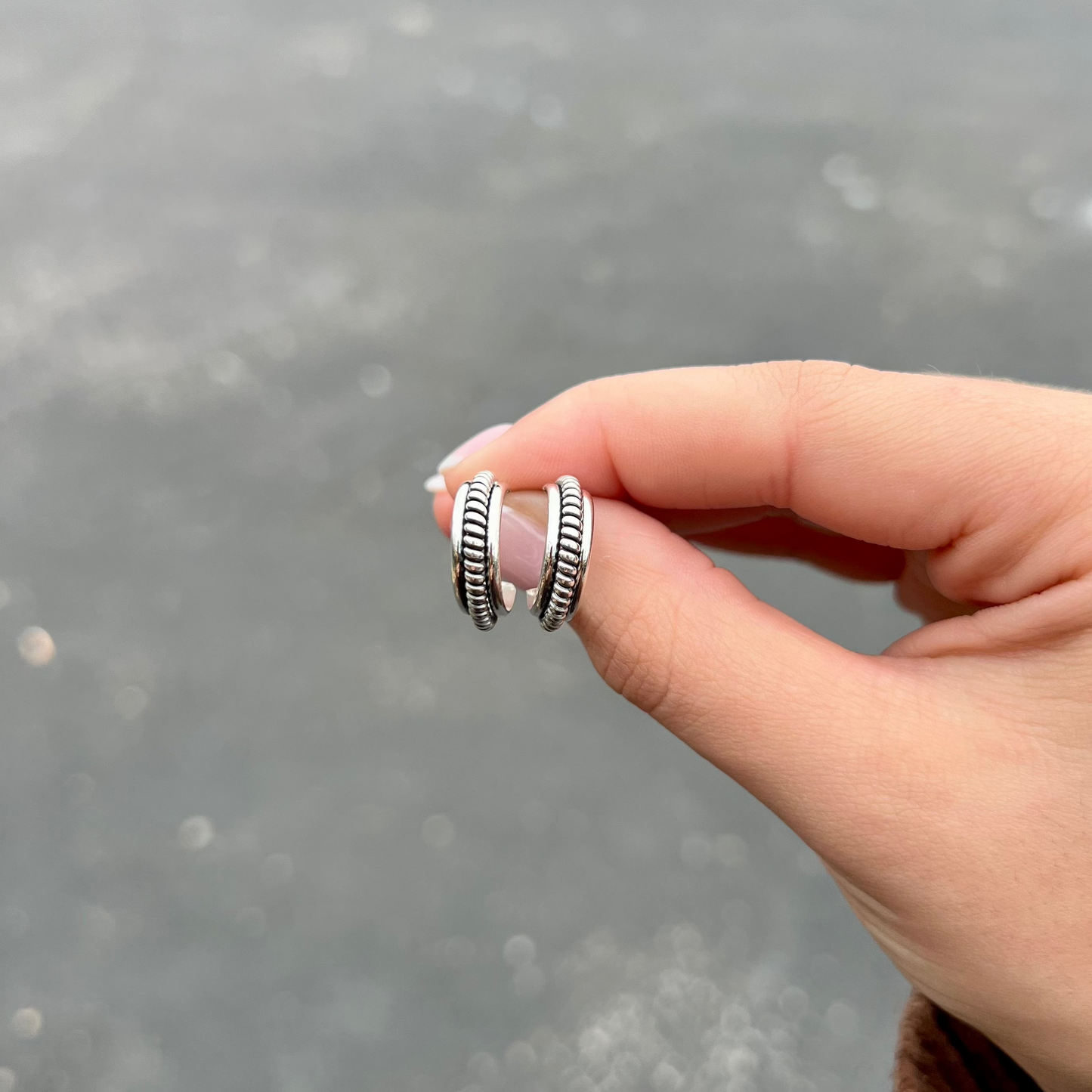 Authentic Native American Handmade Sterling Silver Coil Hoops