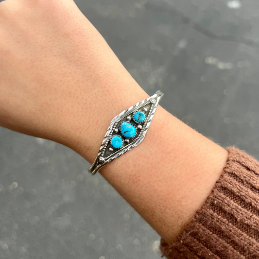 Genuine Sleeping Beauty 3 Stone Turquoise Bracelet