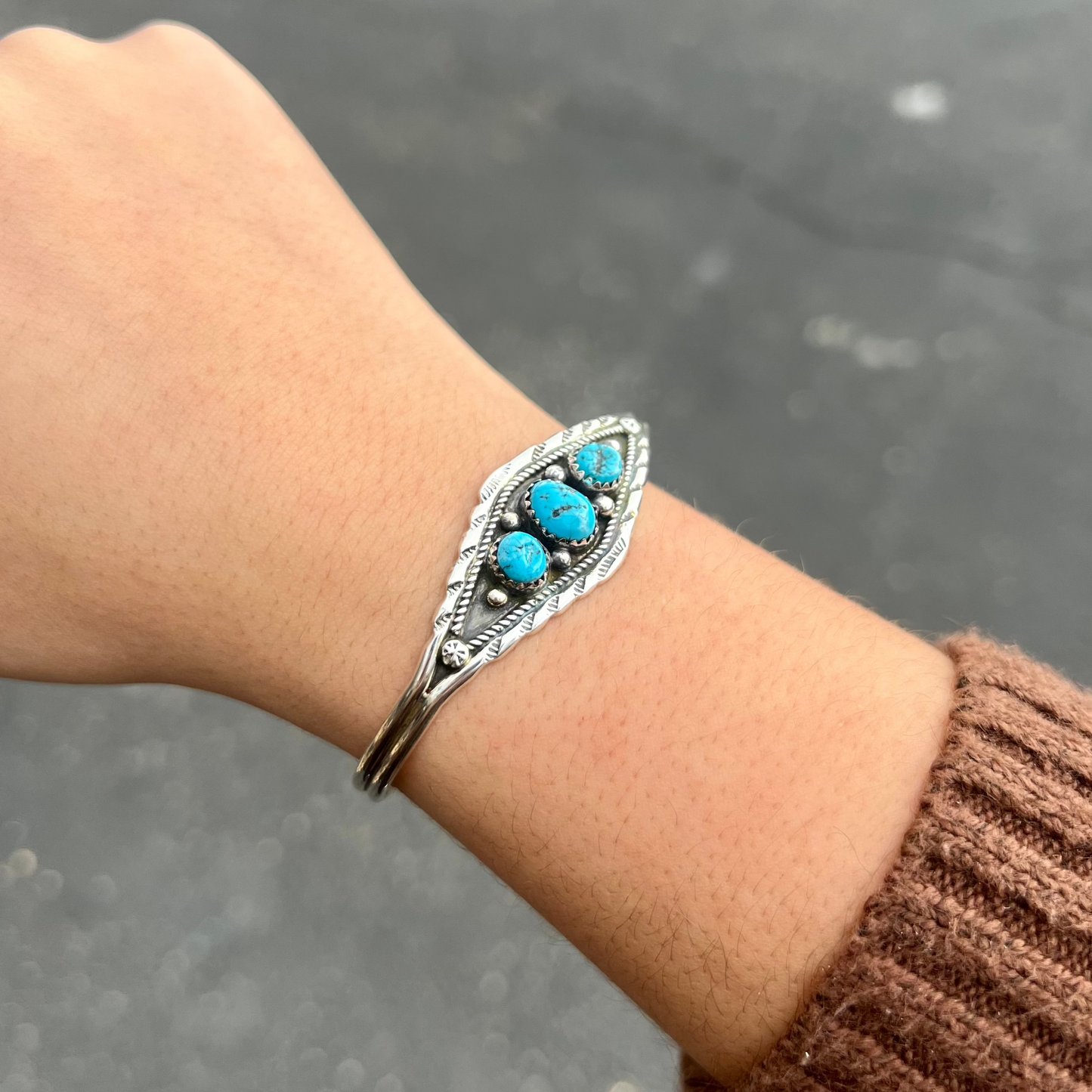 Genuine Sleeping Beauty 3 Stone Turquoise Bracelet