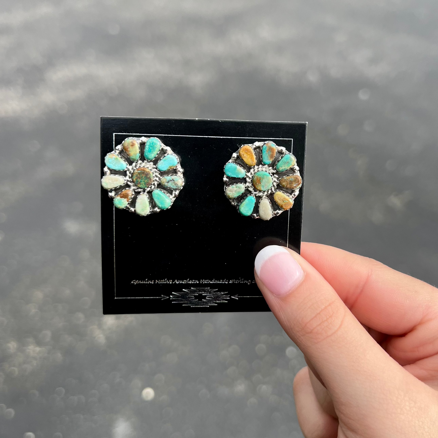 Genuine Turquoise and Spiny Oyster Cluster Earrings