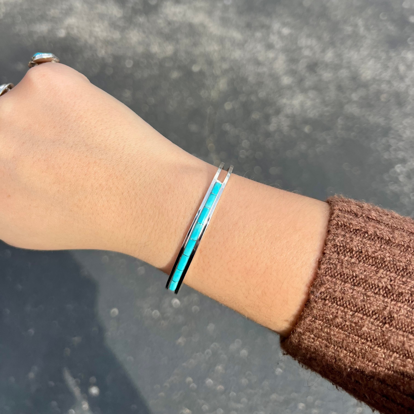 Authentic Turquoise 8 Section Inlay Sterling Silver Cuff