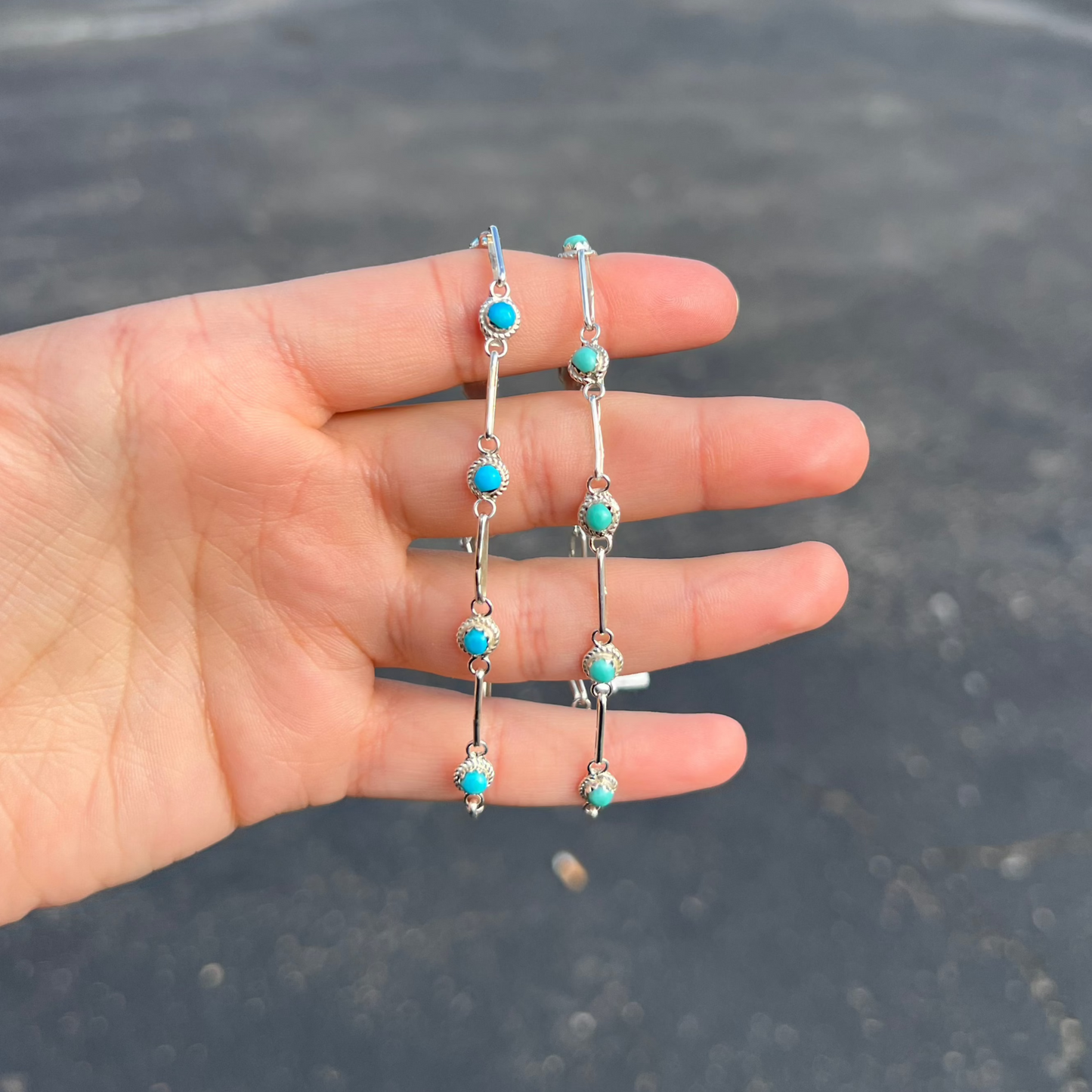 Authentic 8 Stone Turquoise Sterling Silver Link Bracelet