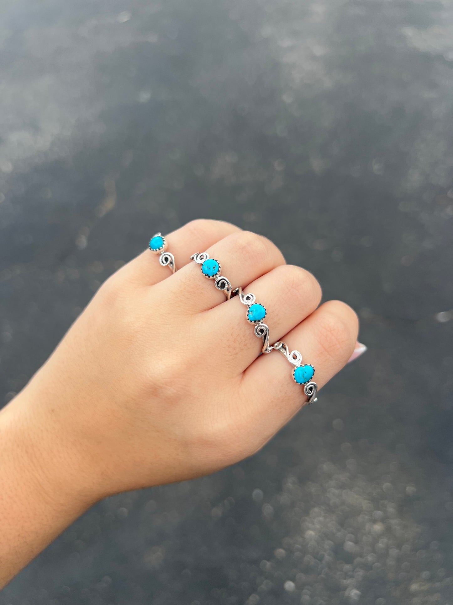 Sleeping Beauty Turquoise and Swirl Sterling Silver Ring