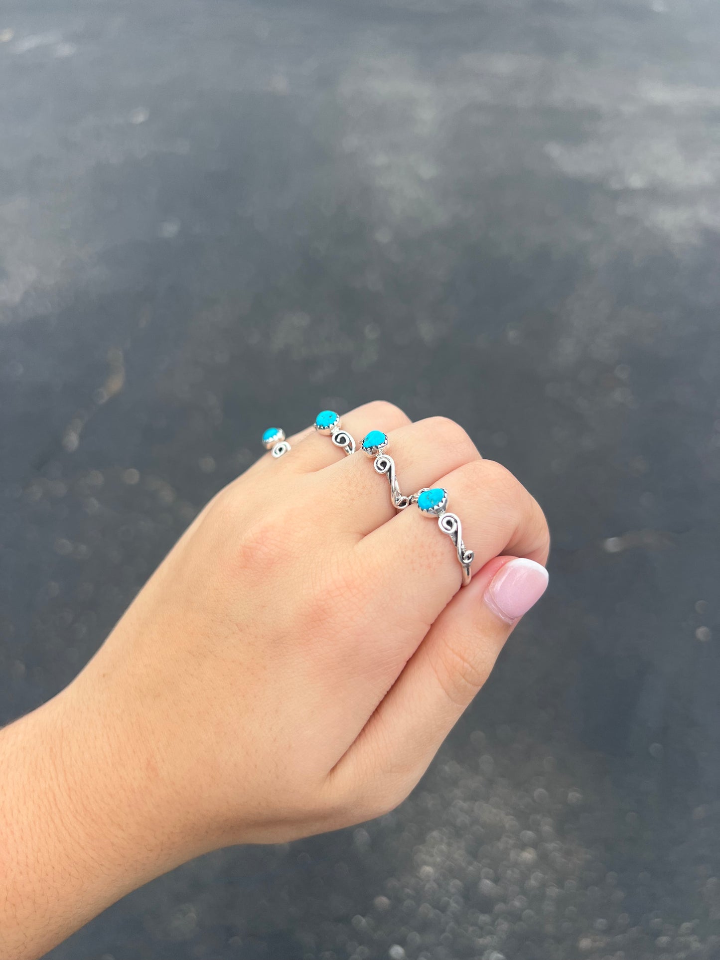 Sleeping Beauty Turquoise and Swirl Sterling Silver Ring