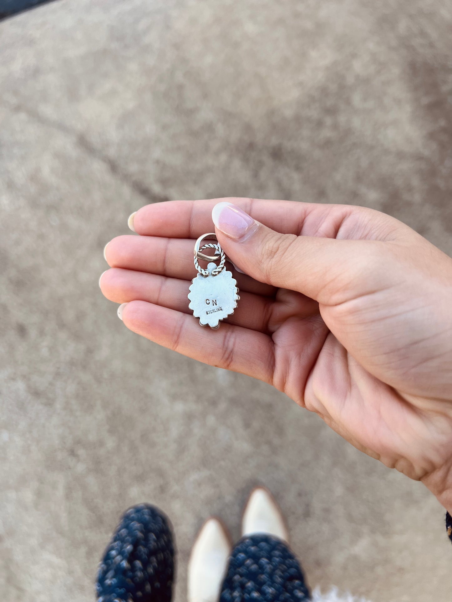 Genuine Green Turquoise Double Loop Sterling Silver Beaded Pendant