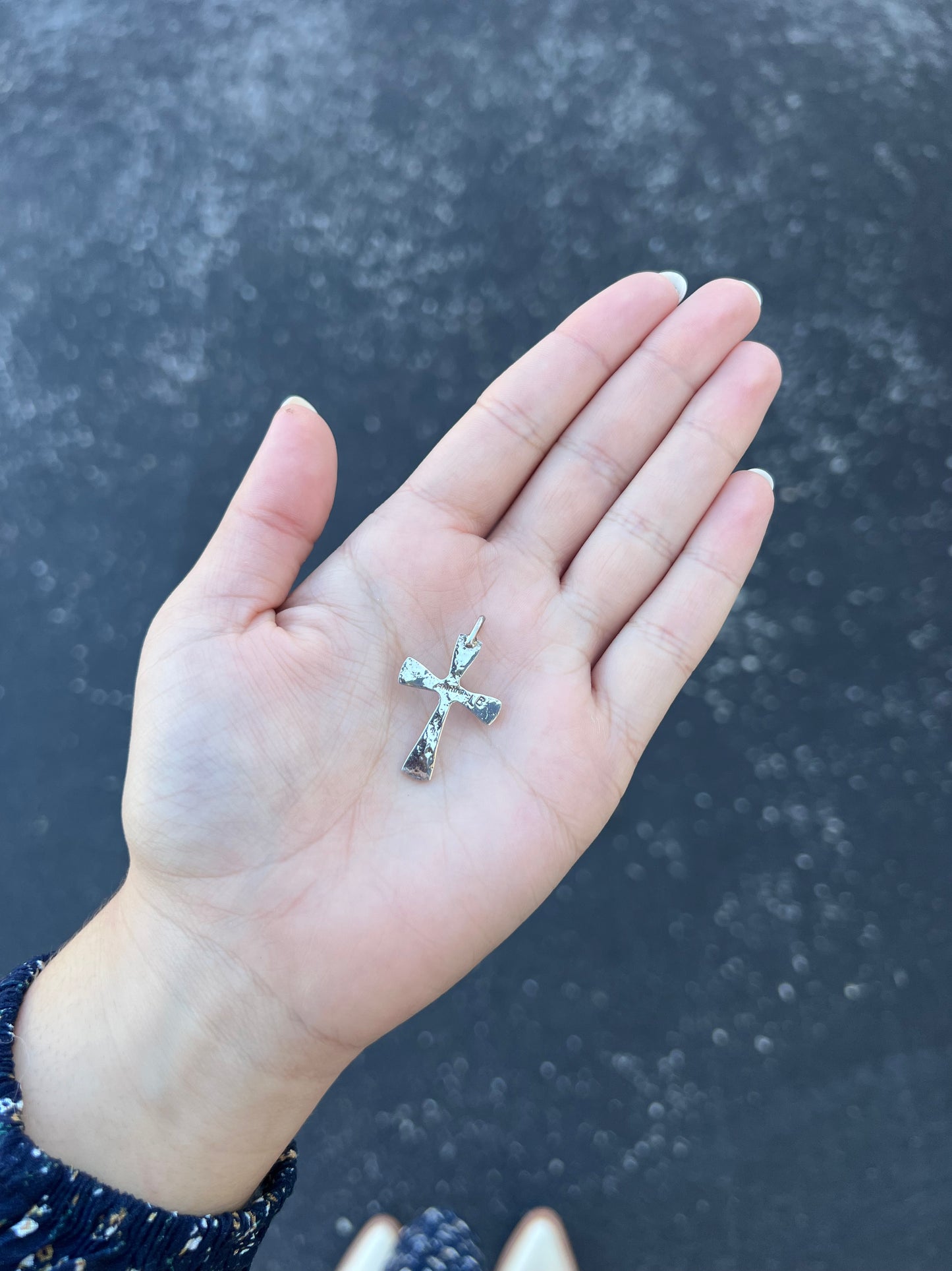 Genuine Turquoise Sterling Silver Cross Pendant with Stamped Ends
