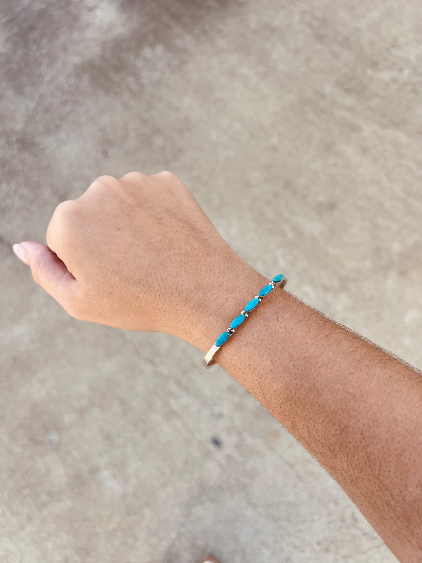 Genuine Oval Kingman Turquoise 5 Stone Inlay Sterling Silver Cuff Bracelet