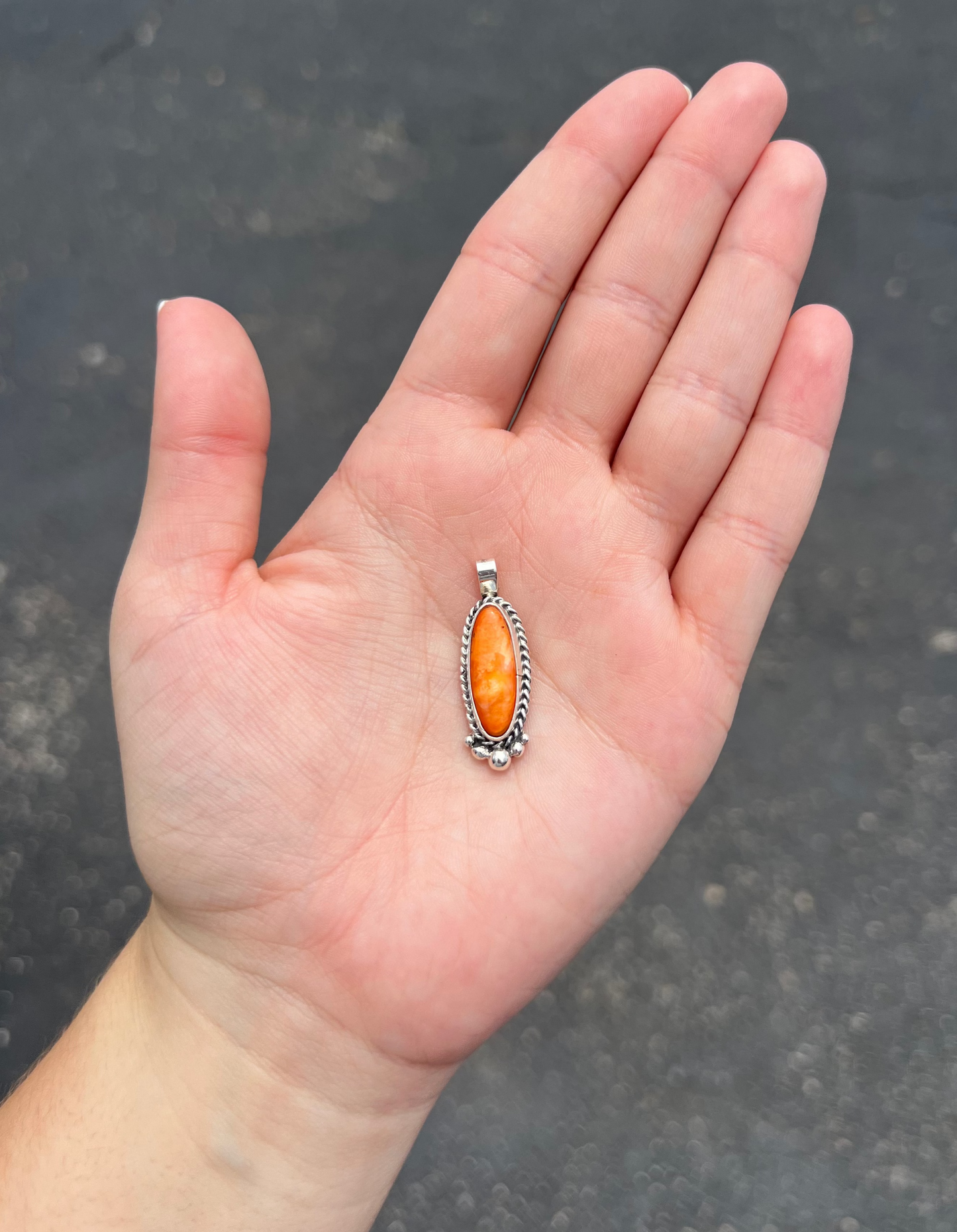 Genuine Orange Spiny Oyster Oval Sterling Silver Pendant
