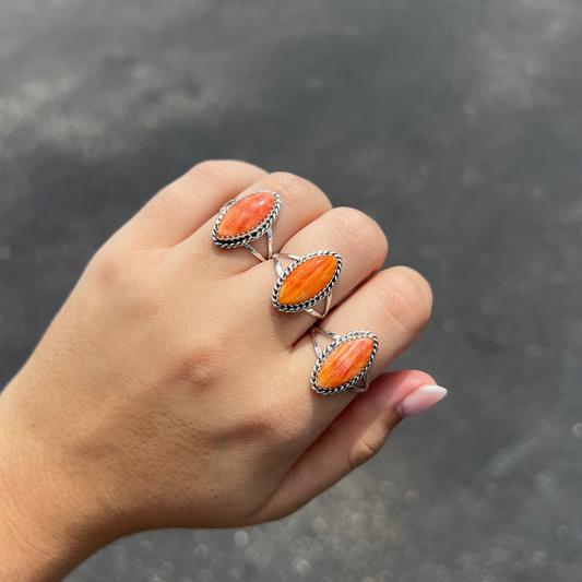 The Ada Authentic Orange Spiny Oyster Sterling Silver Ring