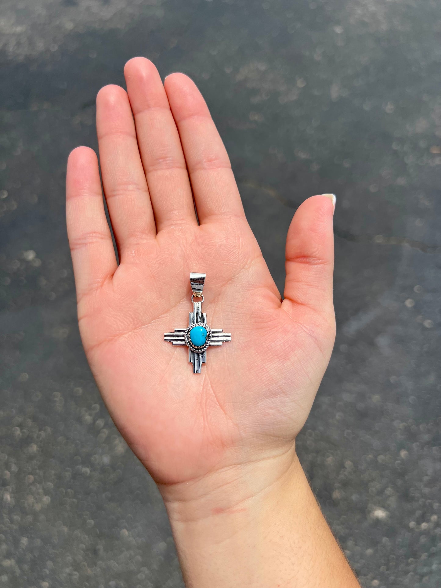 Zia Genuine Kingman Turquoise Sterling Silver Pendant