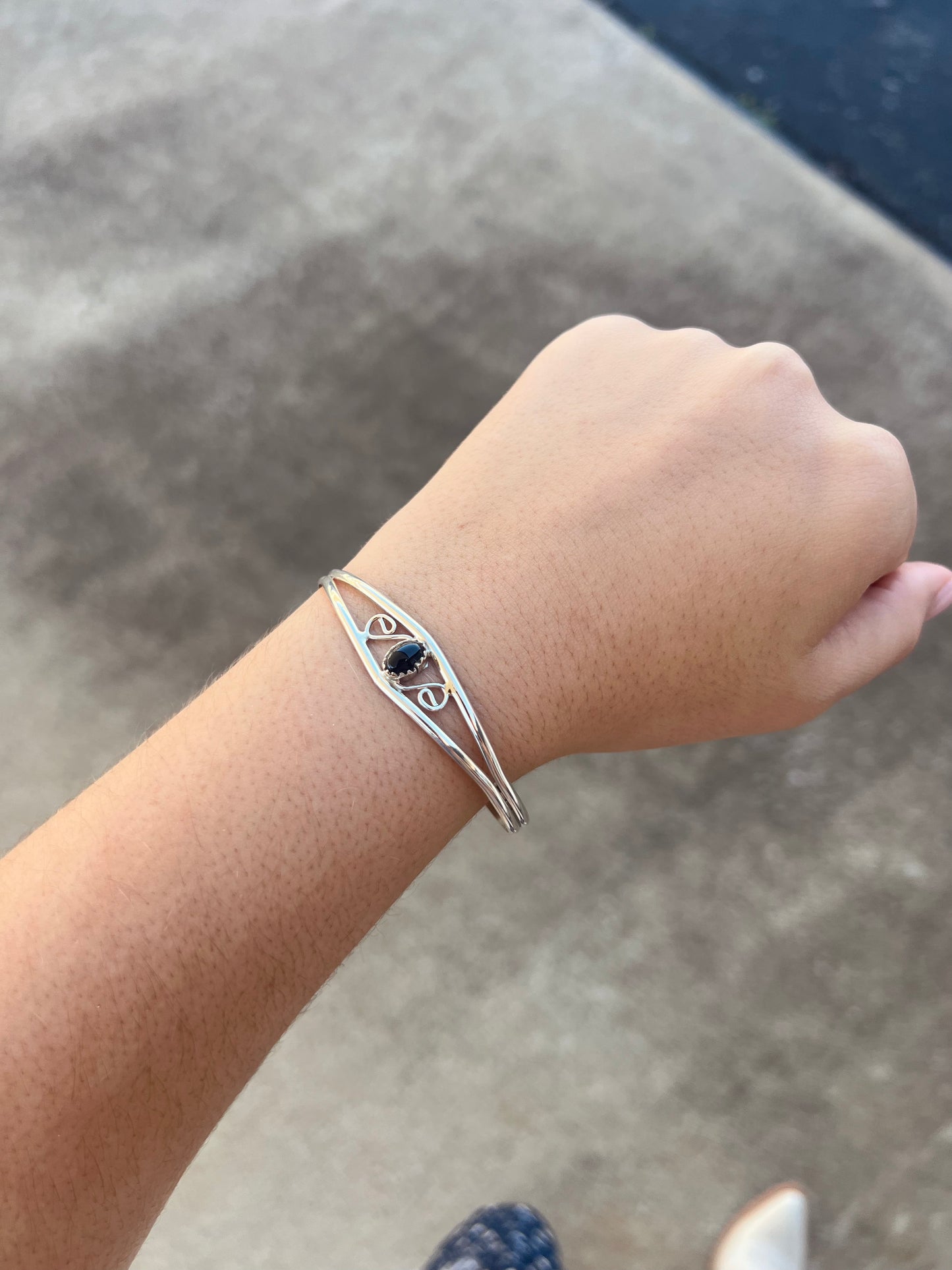 Black Onyx Sterling Silver Swirl Cuff Bracelet