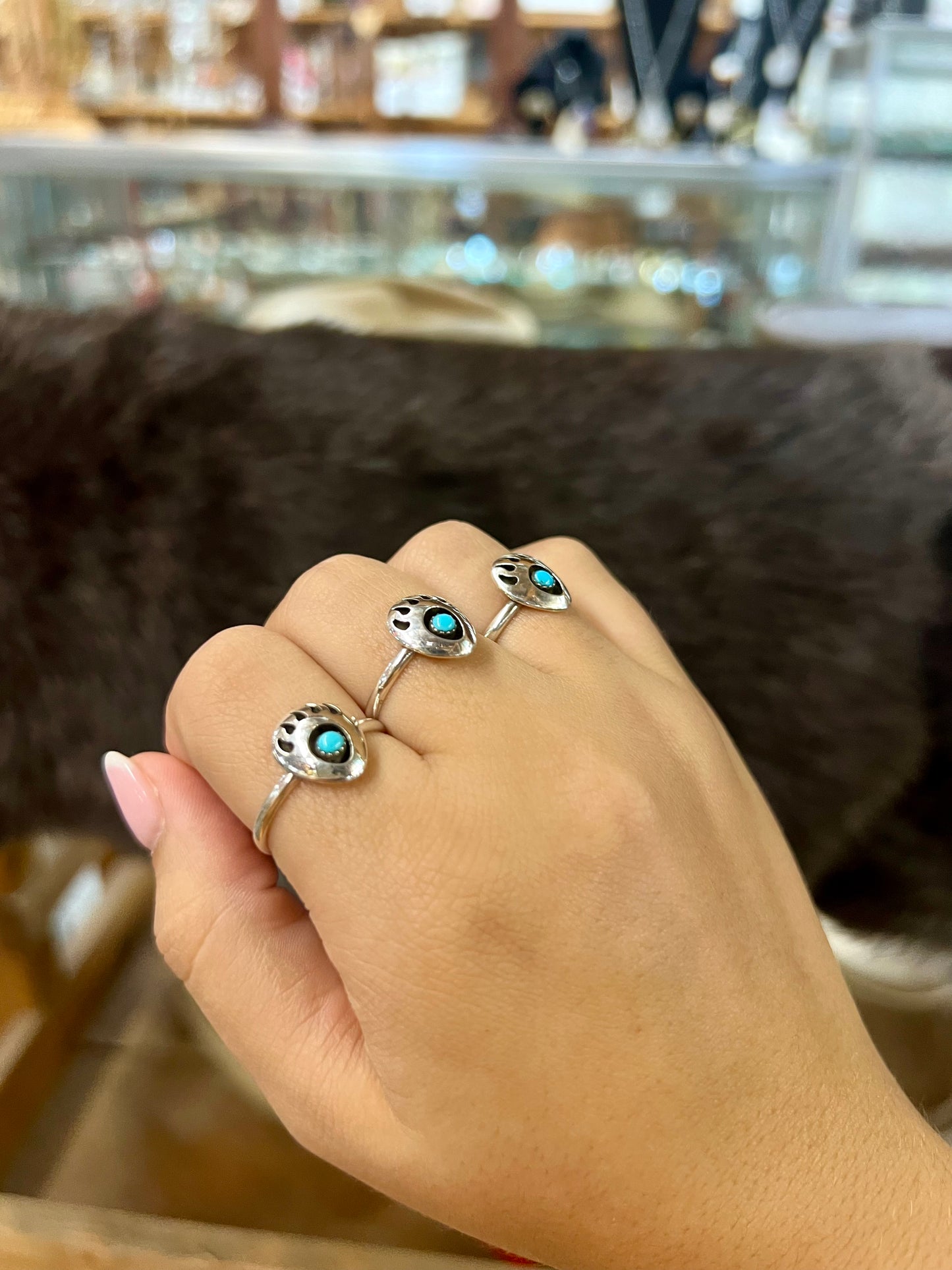 Genuine Turquoise Shadowbox Bear Paw Ring