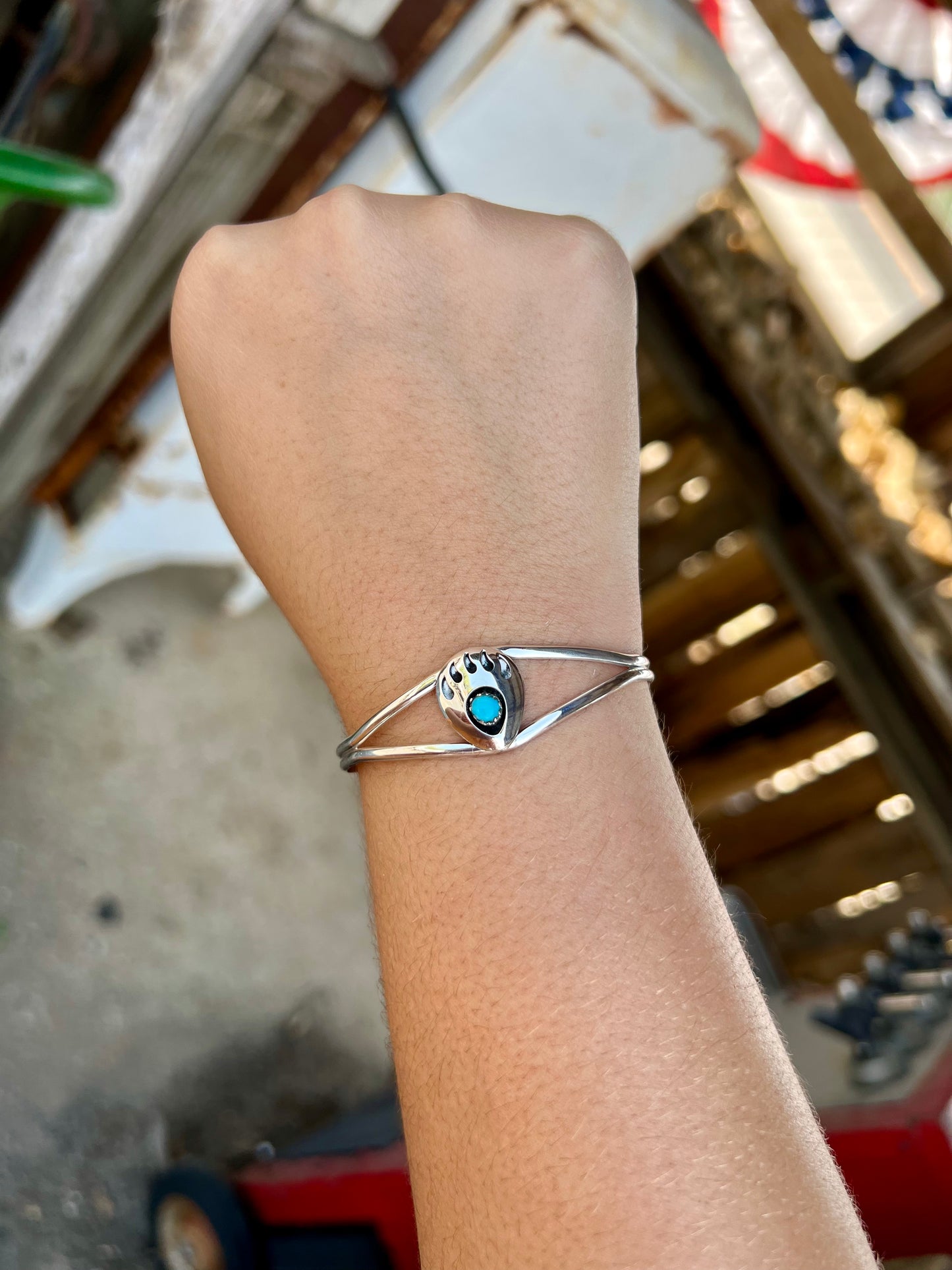 Genuine Turquoise Shadowbox Bear Paw Cuff Bracelet