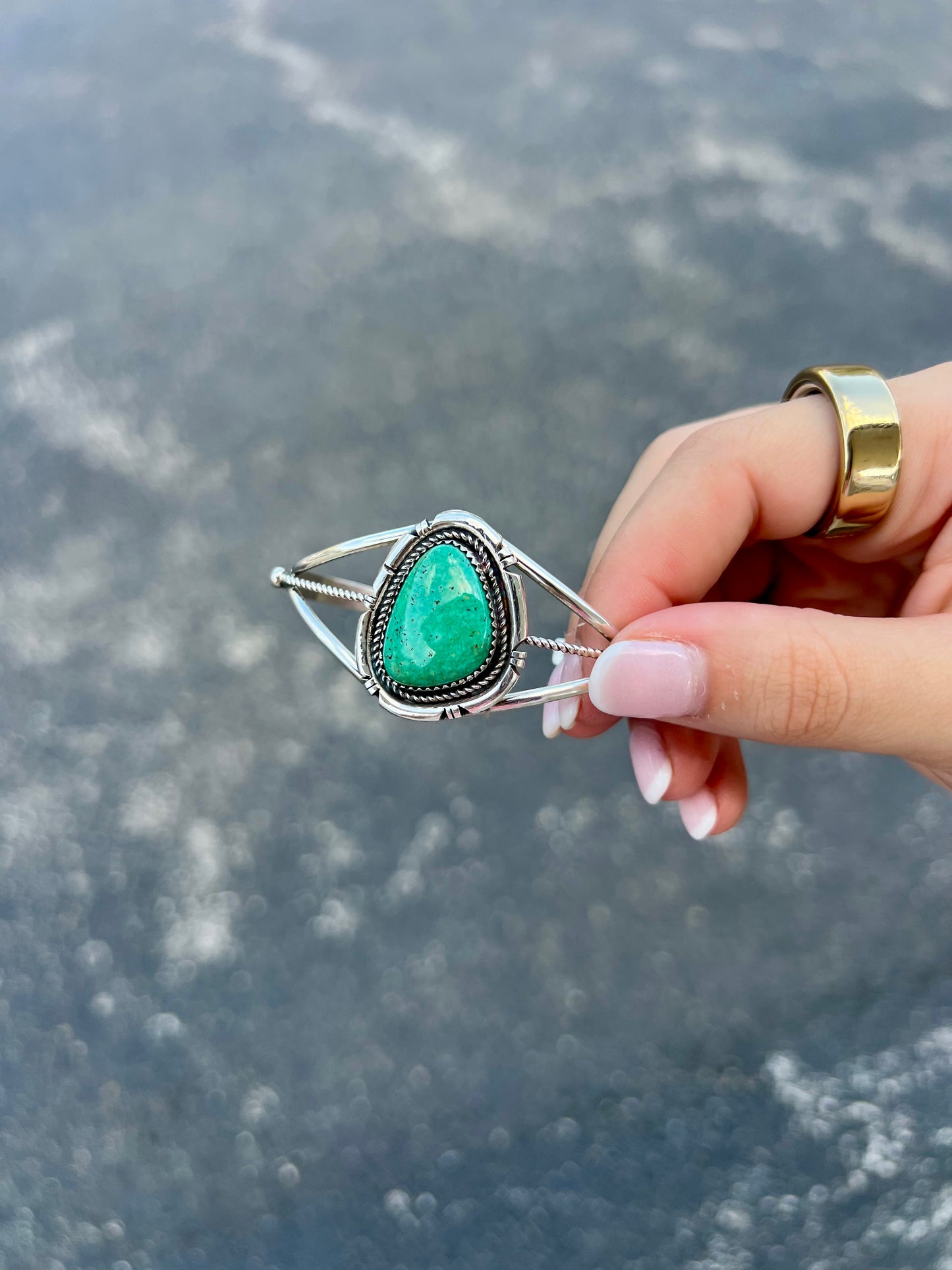 The Gabrielle Genuine Green Sonoran Turquoise Sterling Silver Cuff Bracelet