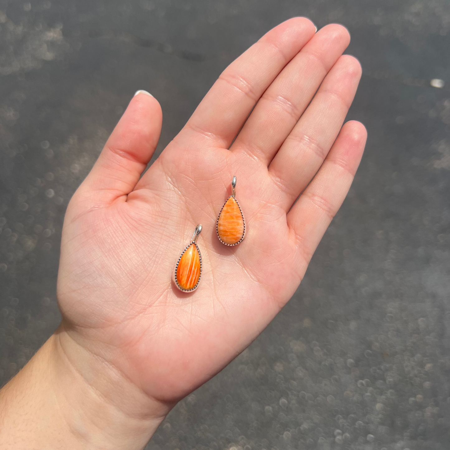 Genuine Orange Spiny Oyster Teardrop Sterling Silver Pendant