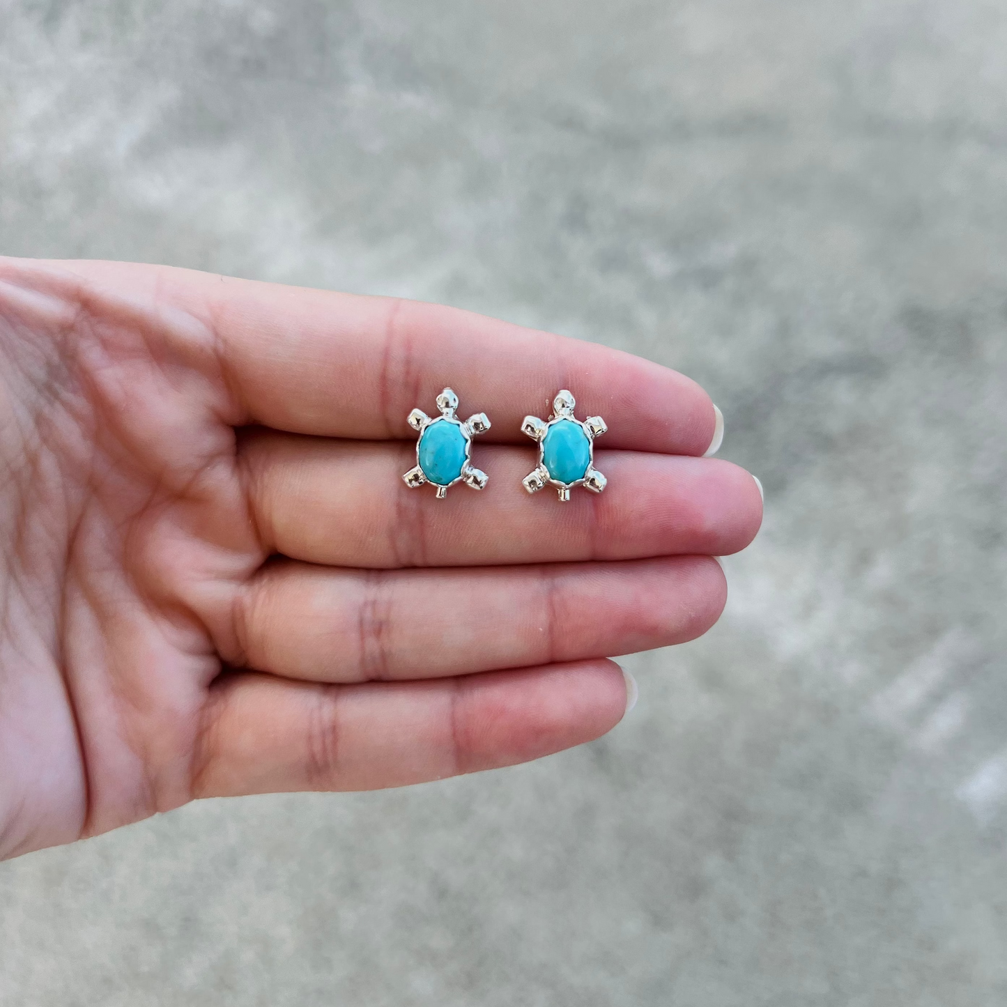 Sterling Silver Genuine Turquoise Turtle Earrings