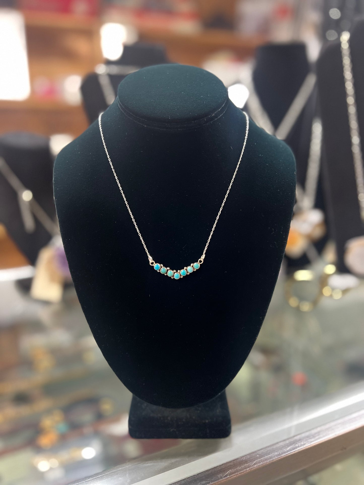 The Lady May Genuine Turquoise and Sterling Silver Bar Necklace