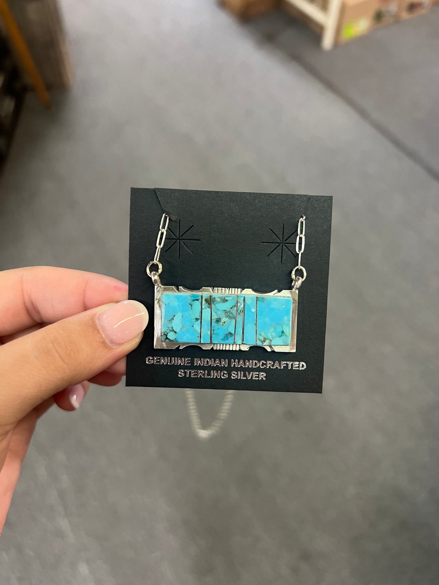 Genuine Sleeping Beauty Turquoise and Sterling Silver Bar Necklace