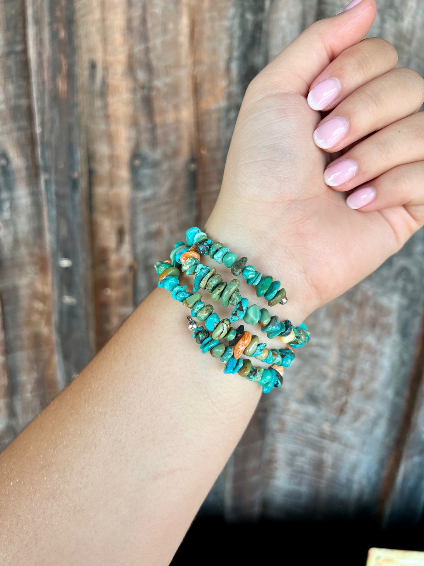Genuine Turquoise and Spiny Oyster Nugget Wrap Bracelet