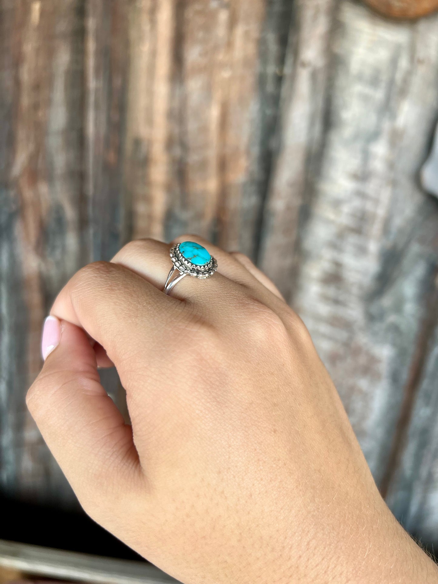 Genuine Nevada Turquoise Beaded Sterling Silver Ring