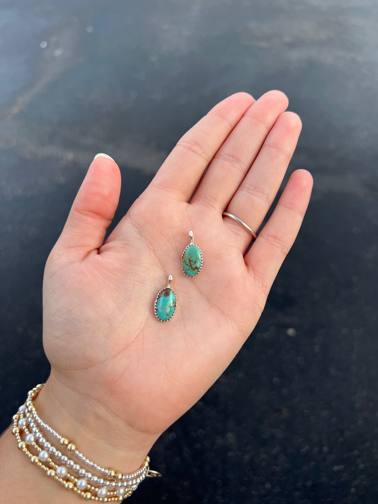 Genuine Turquoise Oval Sterling Silver Pendant