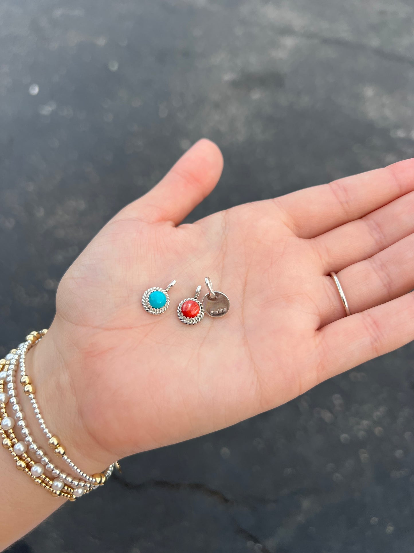 Authentic Turquoise, Spiny Oyster Round Sterling Silver Pendant
