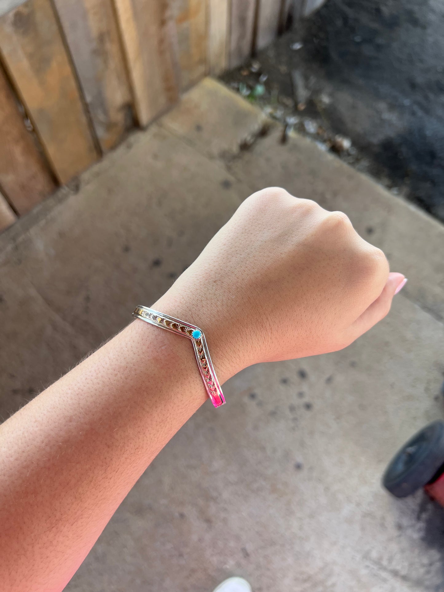 Genuine Turquoise 14KT Gold Filled Sterling Silver Sweater Cuff Bracelet