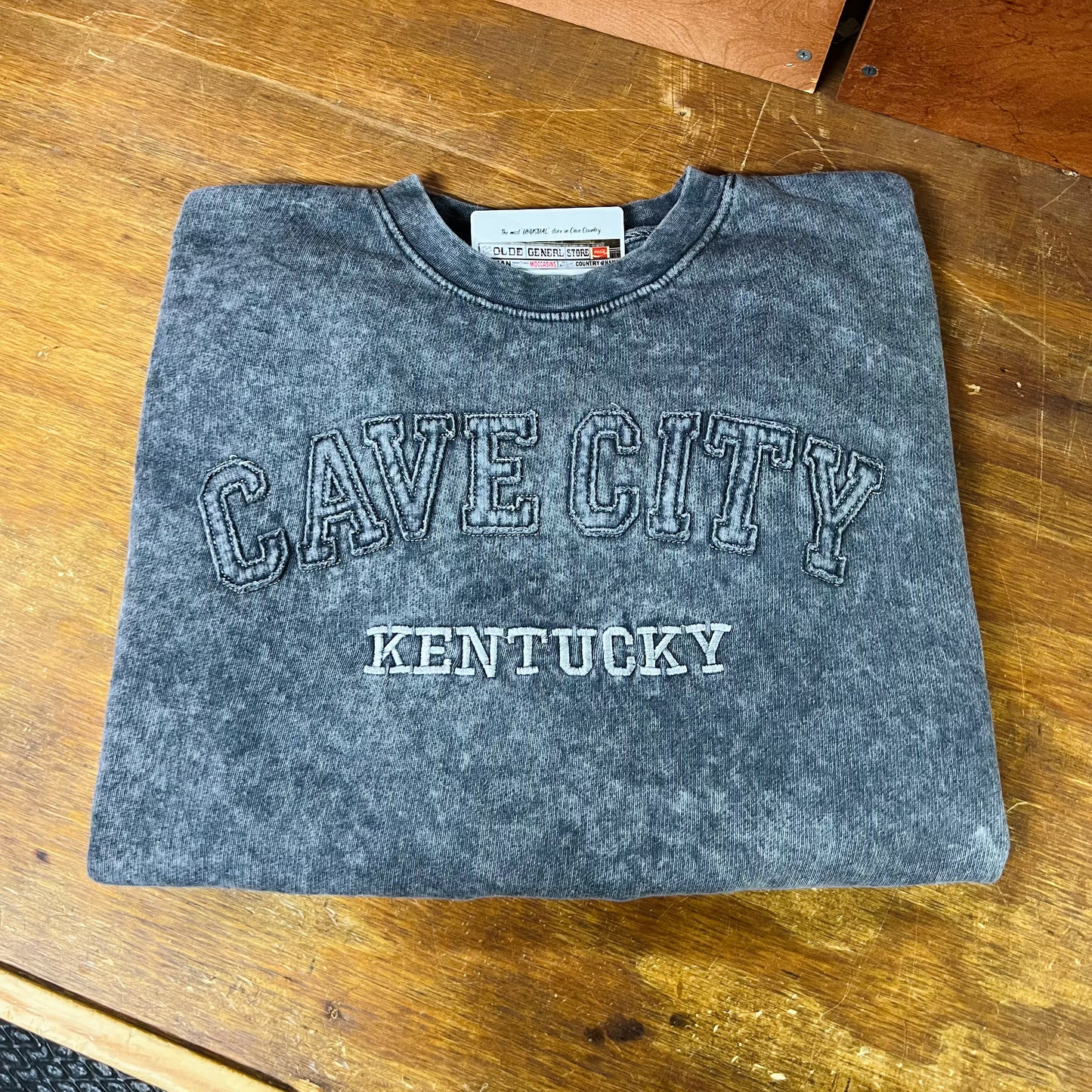 Cave City Kentucky Black Acid Wash Crewneck