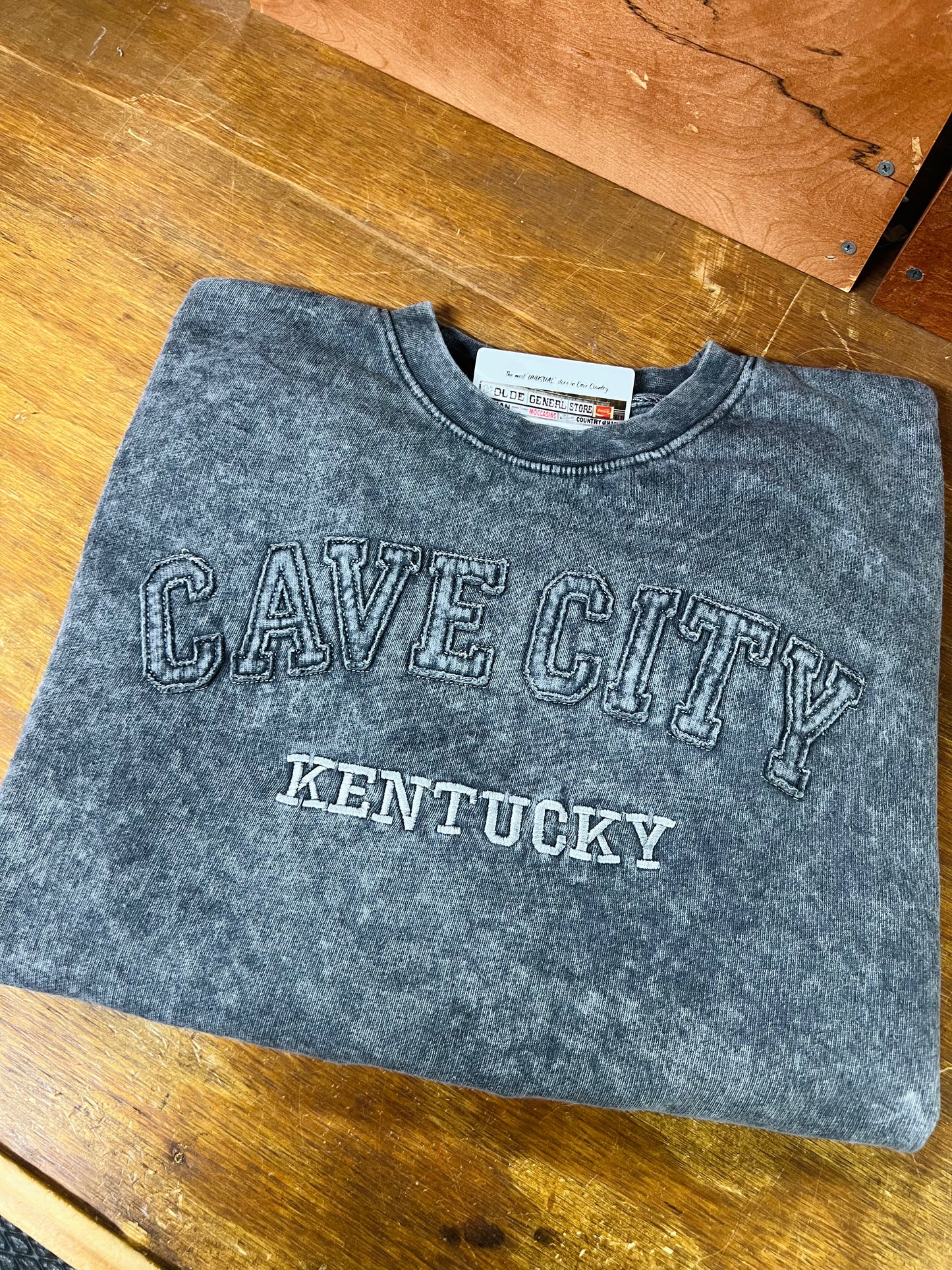 Cave City Kentucky Black Acid Wash Crewneck