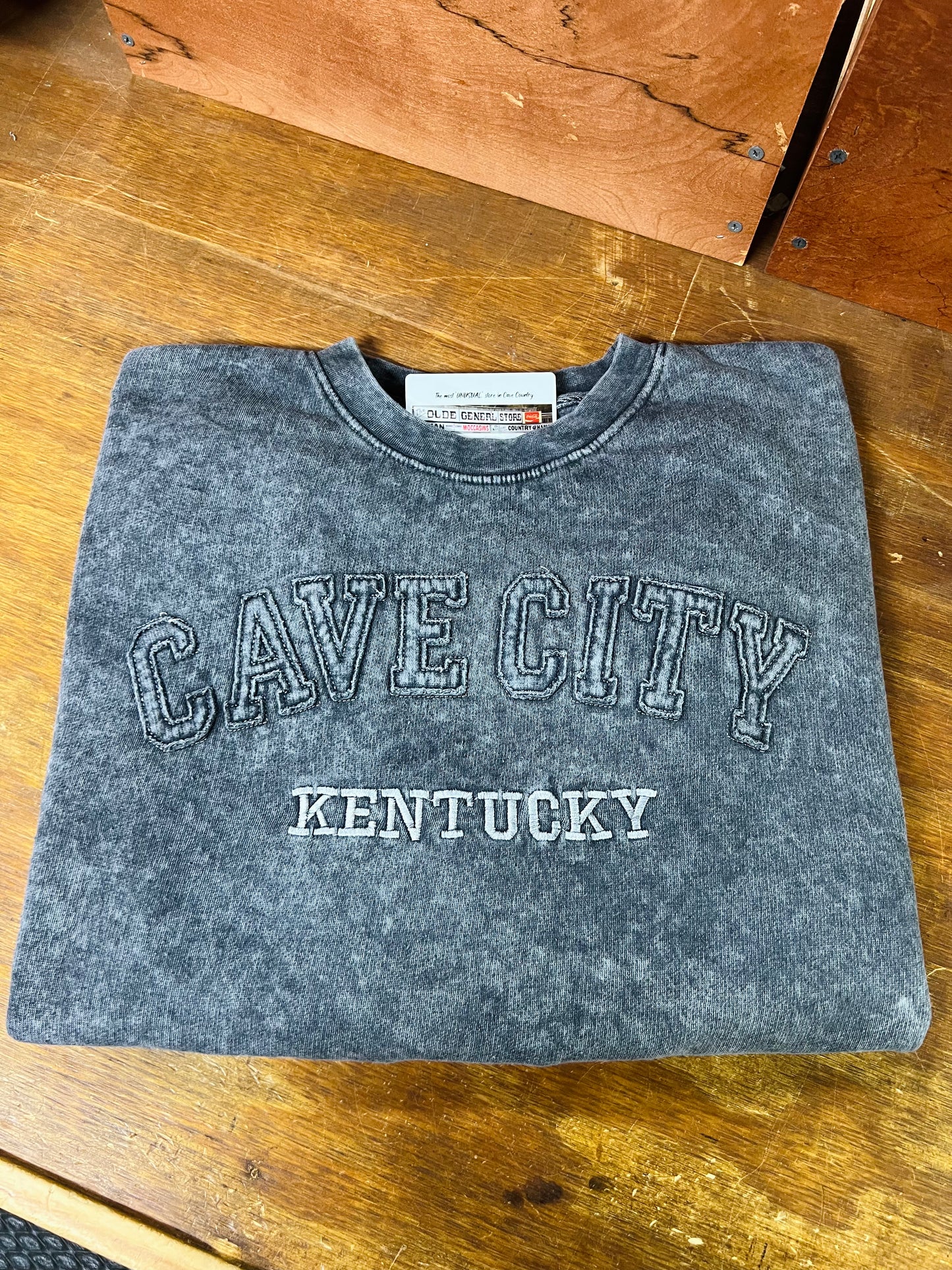Cave City Kentucky Black Acid Wash Crewneck