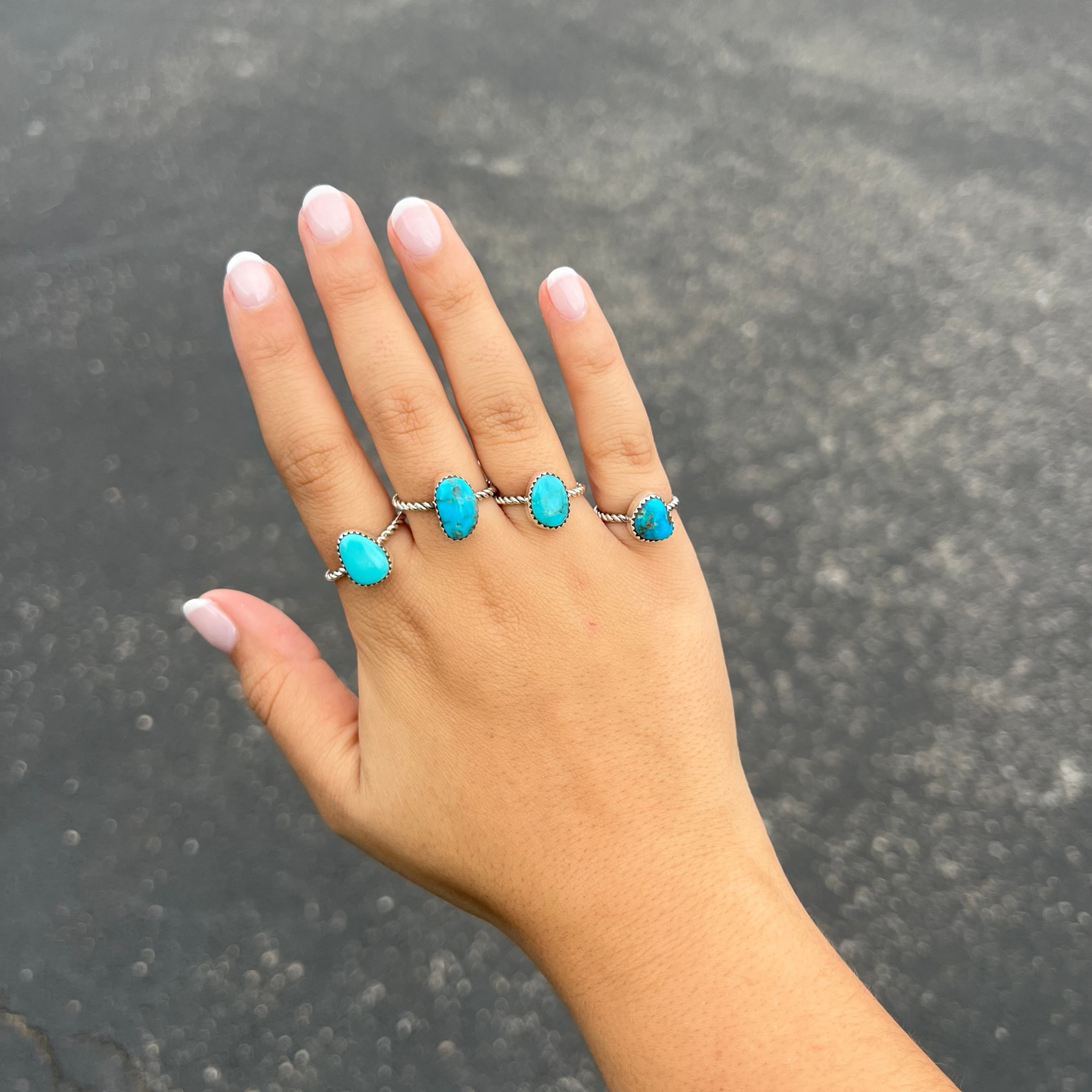 Genuine Turquoise Twisted Sterling Silver Ring