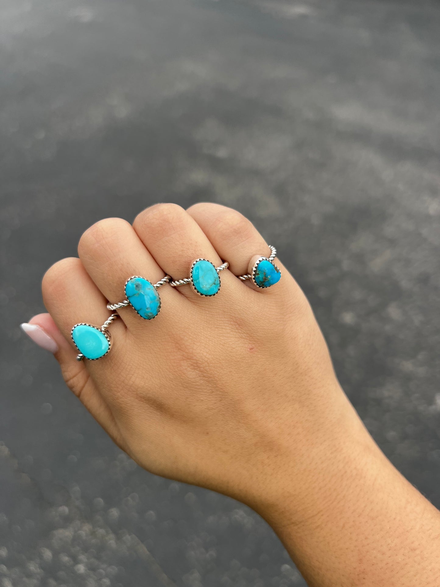 Genuine Turquoise Twisted Sterling Silver Ring