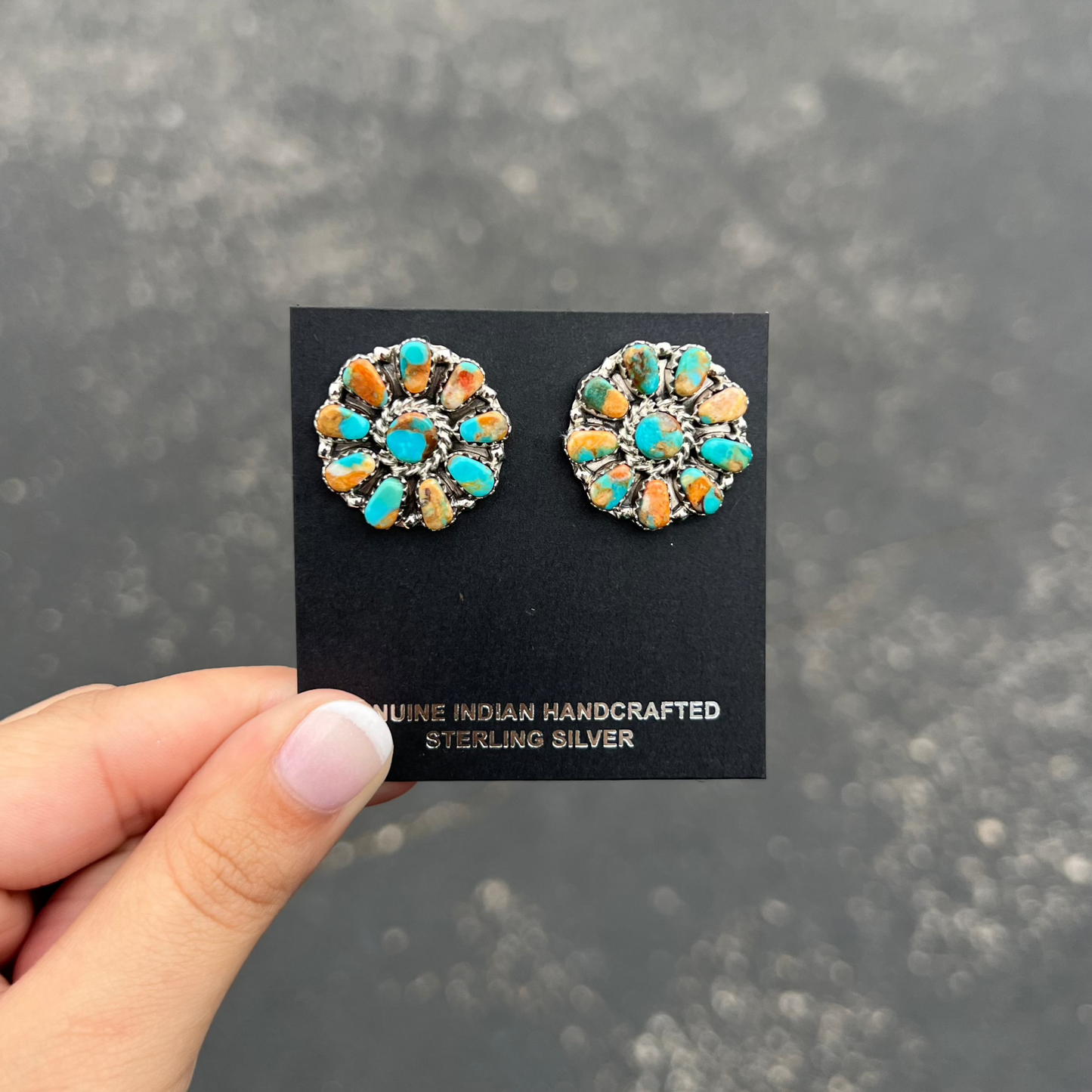 Genuine Turquoise and Spiny Oyster Cluster Earrings