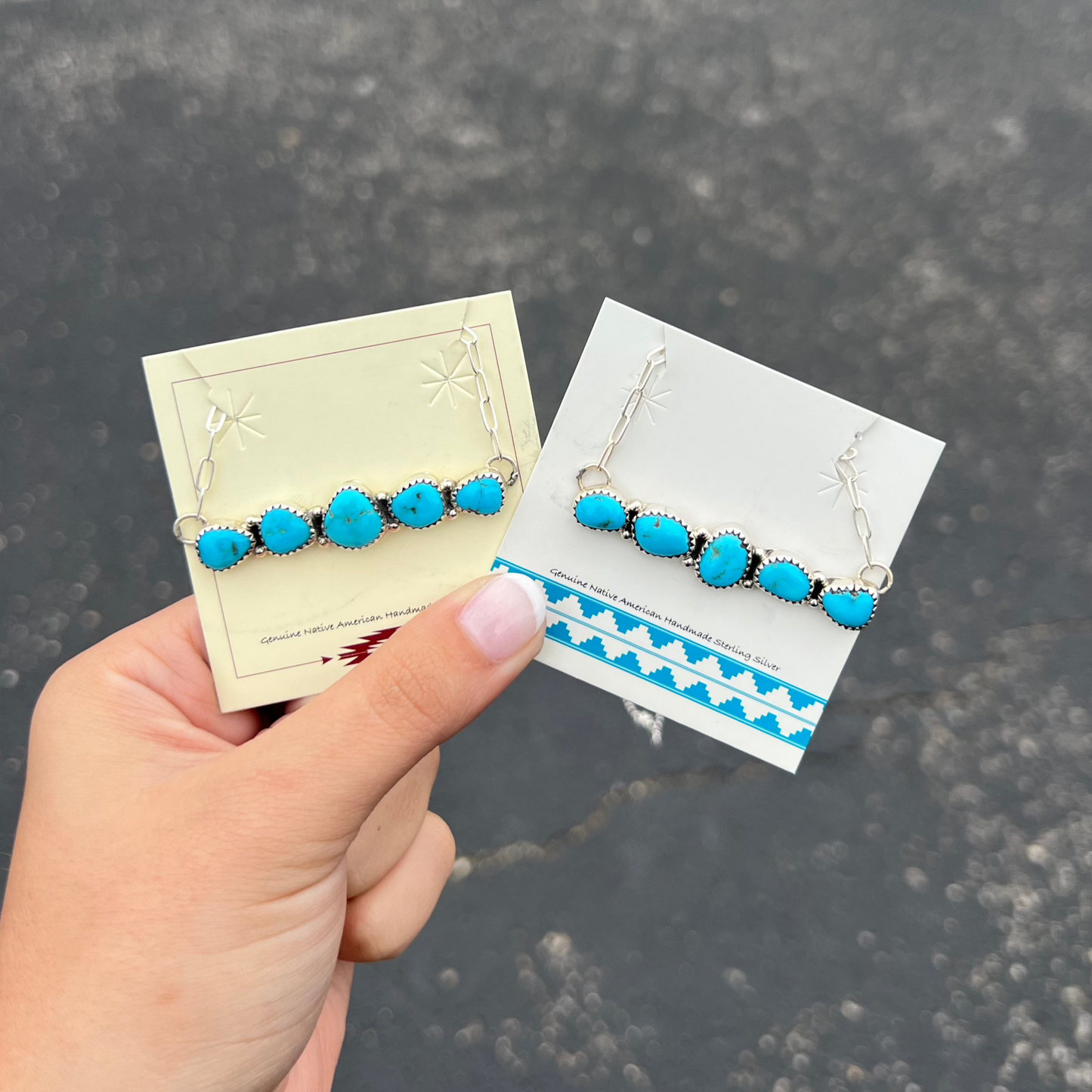 Genuine Kingman Turquoise 5 Stone Sterling Silver Necklace