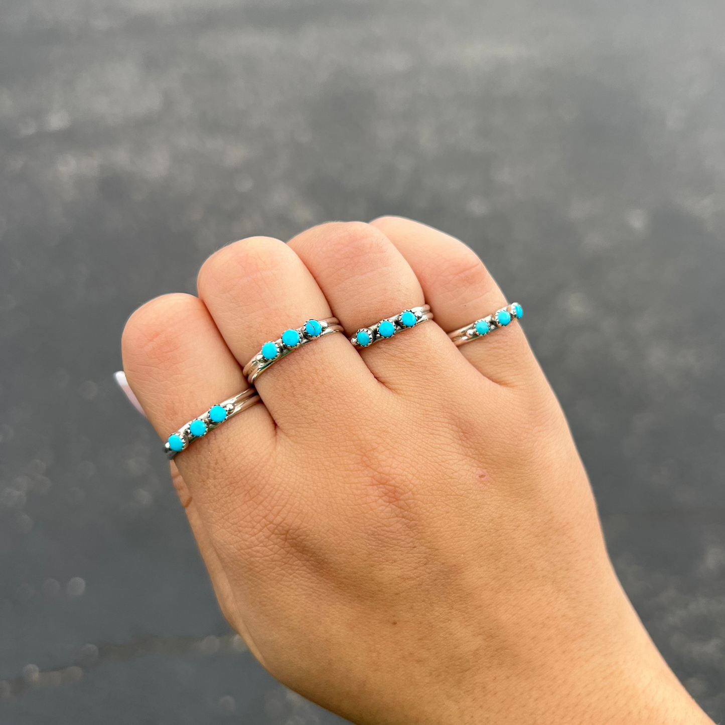 The Trio Genuine Turquoise Sterling Silver Ring