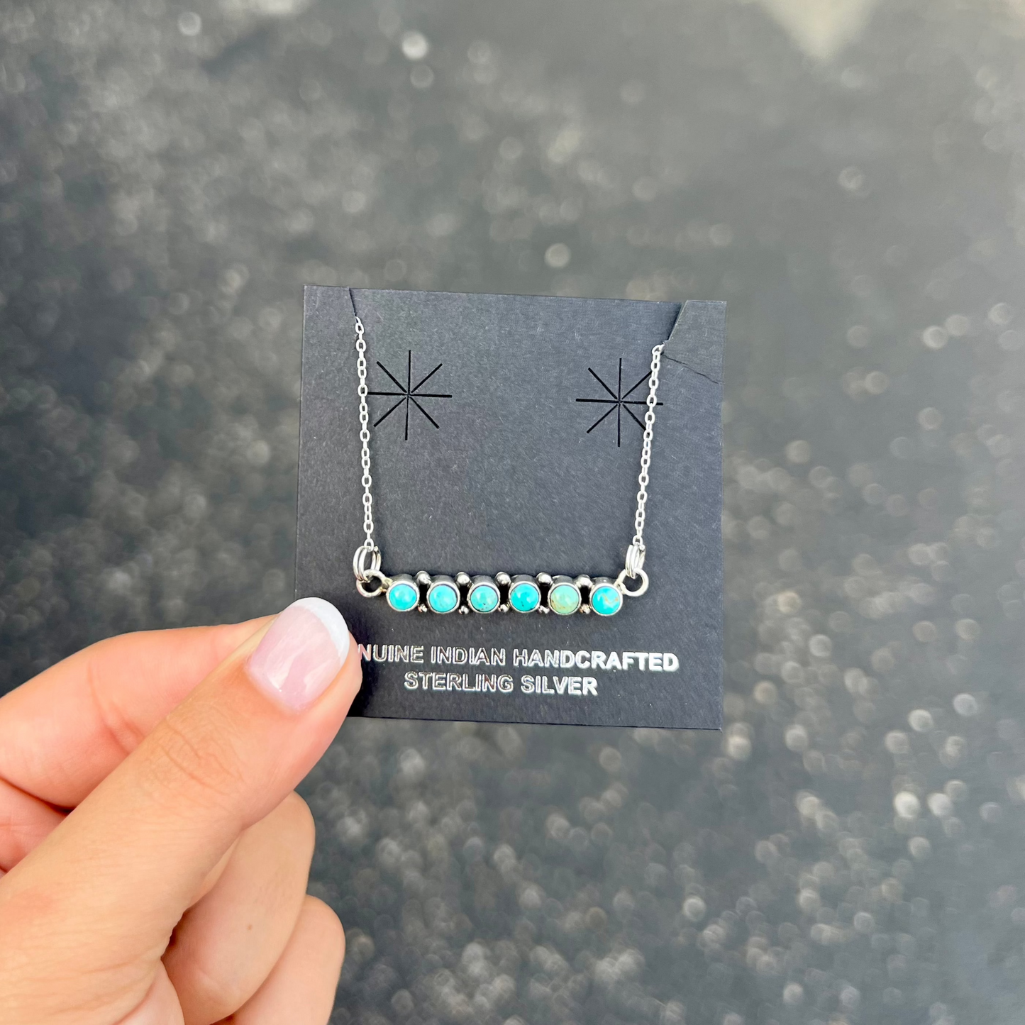 Genuine 6 Stone Turquoise Bar Necklace
