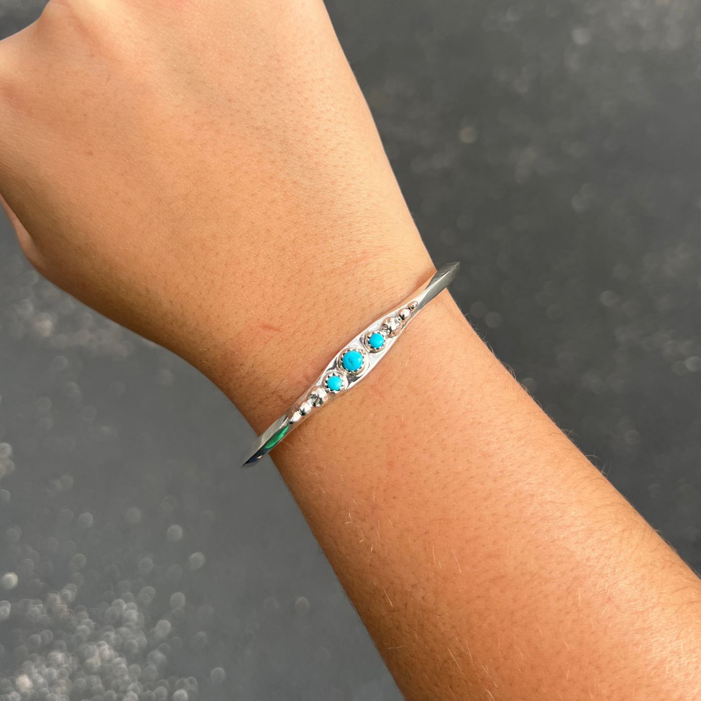 Genuine Natural Turquoise 3 Stone Sterling Silver Cuff Bracelet