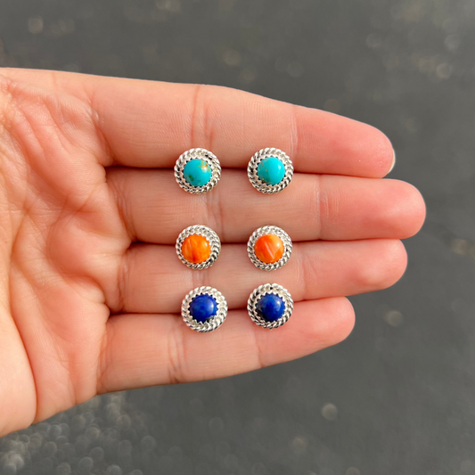 Authentic Round Turquoise,  Black Onyx, Spiny Oyster, Lapis Studs